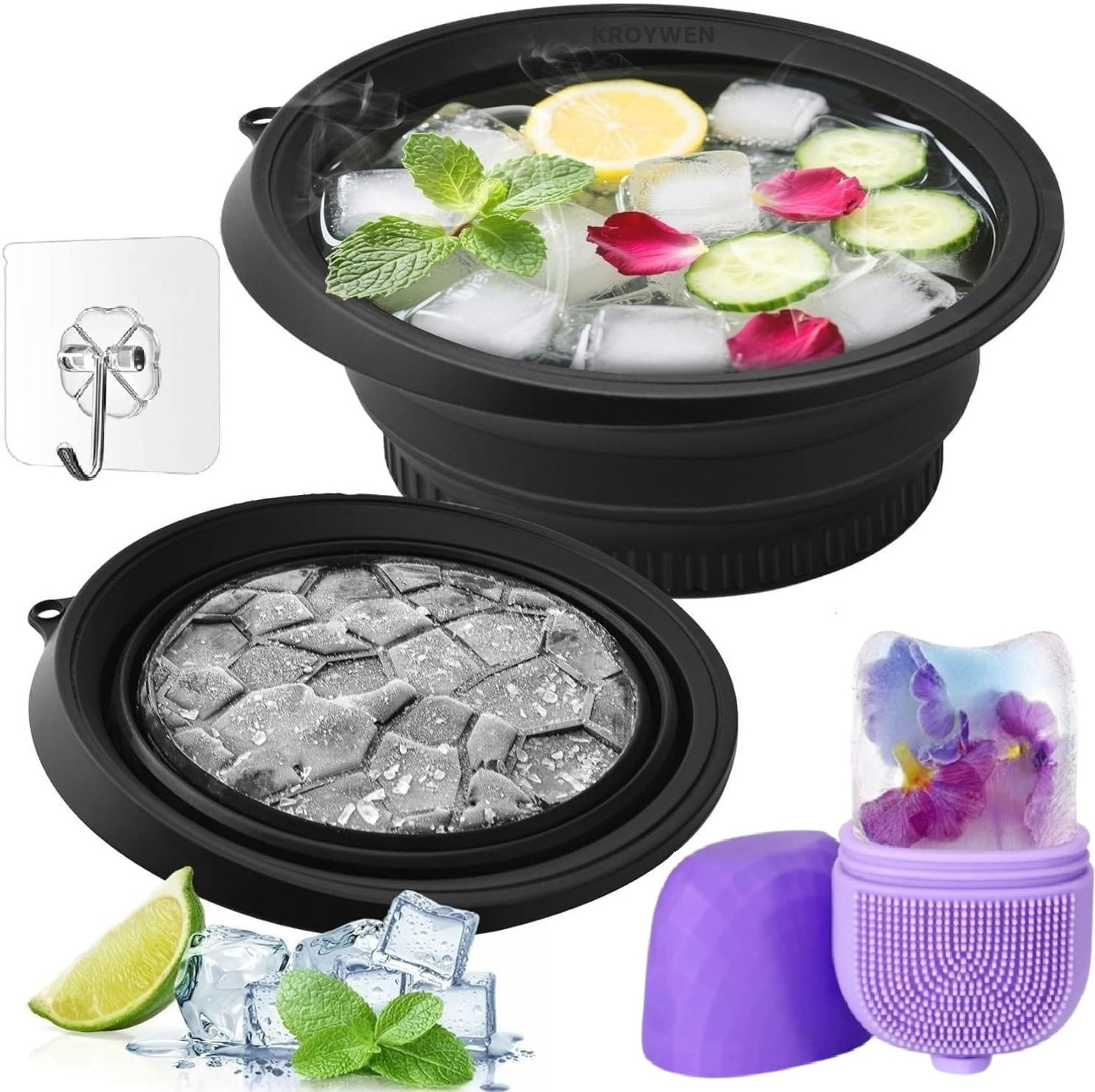 Image of kroywen Facial Ice Bath, Collapsible Bowl for Face Ice Bath with Built-in Icetray Face Wash