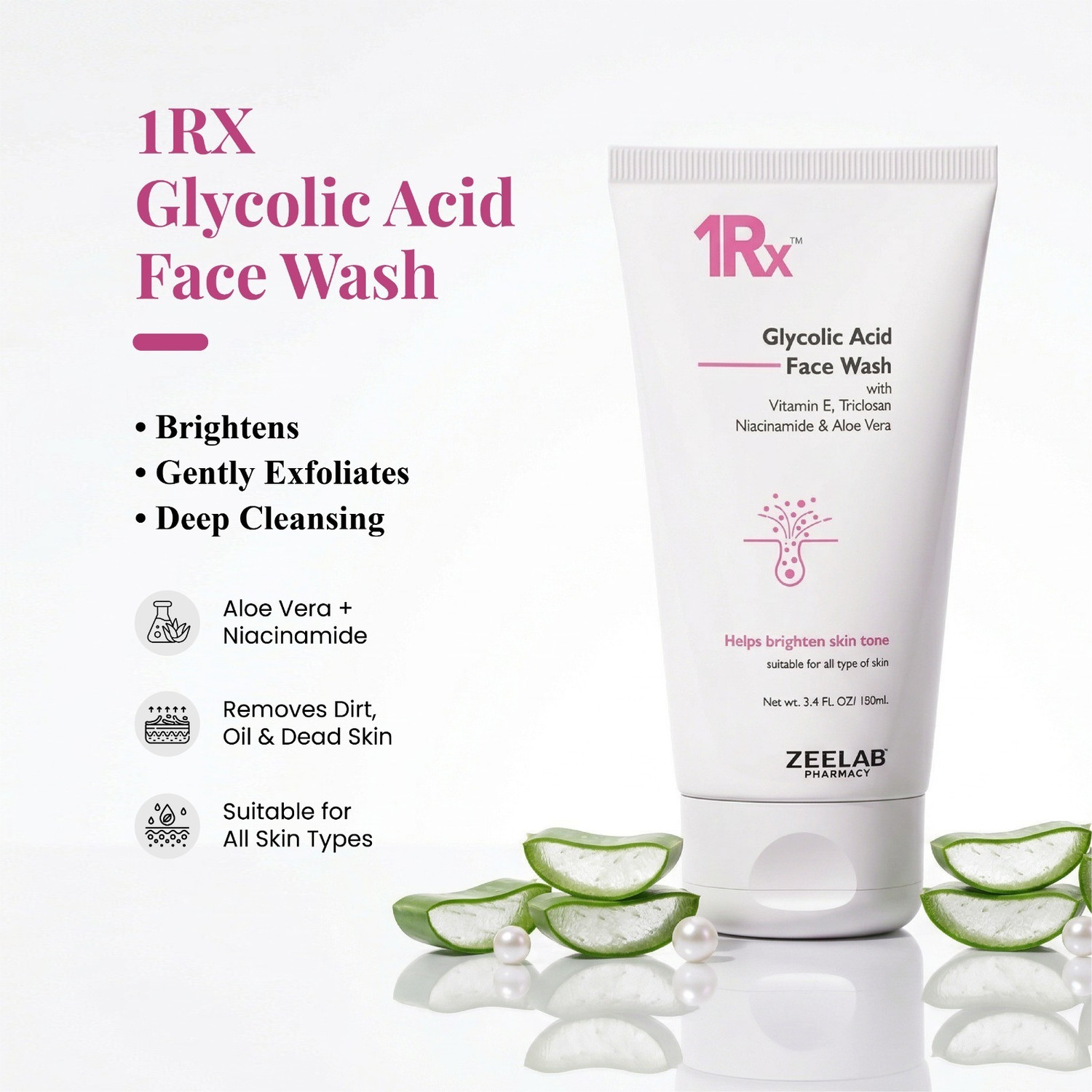Image of ZEE LAB 1RX Glycolic with Aloe Vera & Niacinamide Pack of 2 Face Wash