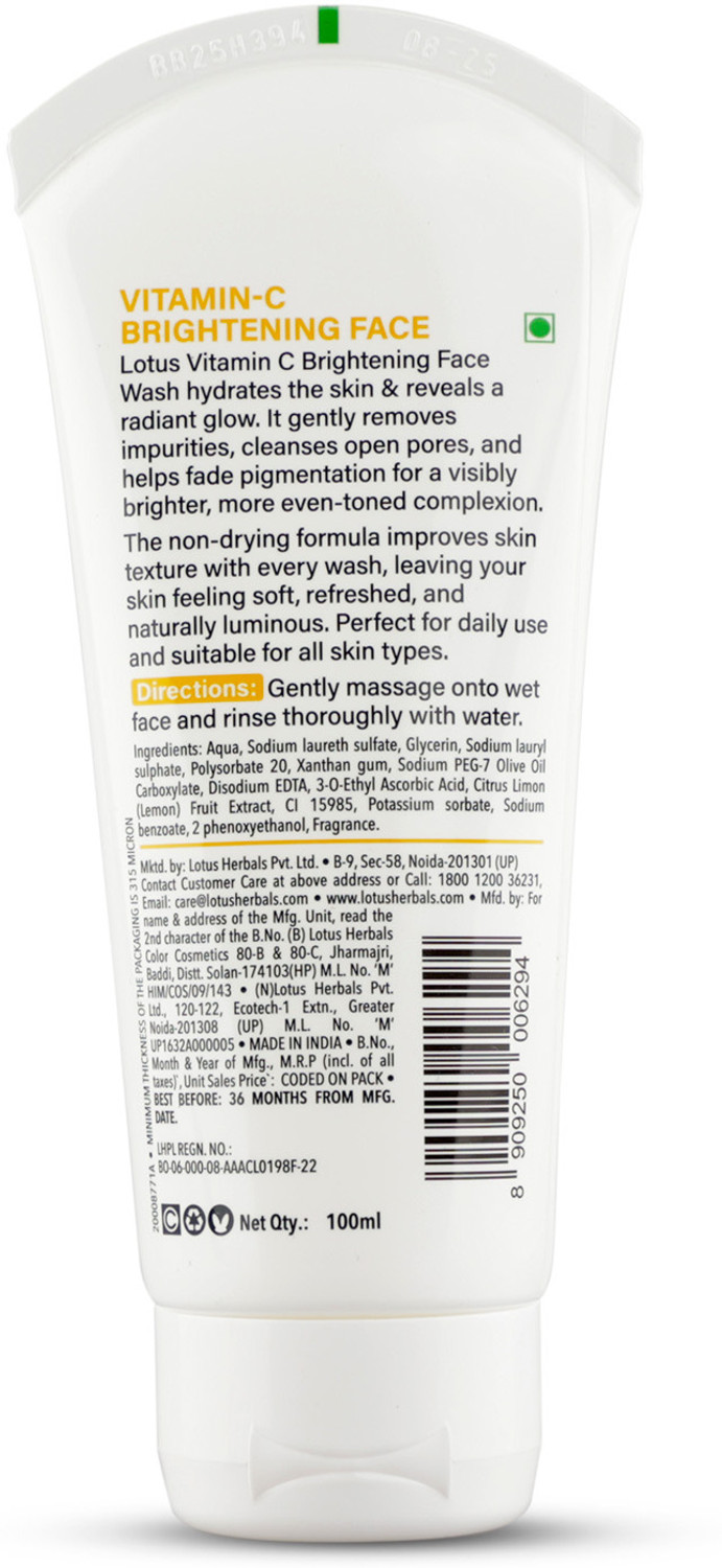 Image of LOTUS HERBALS Vitamin C Brightening , Helps reduce dullness & fade pigmentation Face Wash