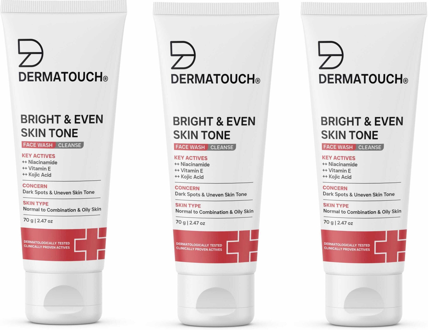 Image of Dermatouch Bright & Even Tone with Niacinamide, Vitamin E and Kojic Acid | Daily Gentle For Tan, Pigmentation, Uneven Tone |(Pack of 3) Face Wash