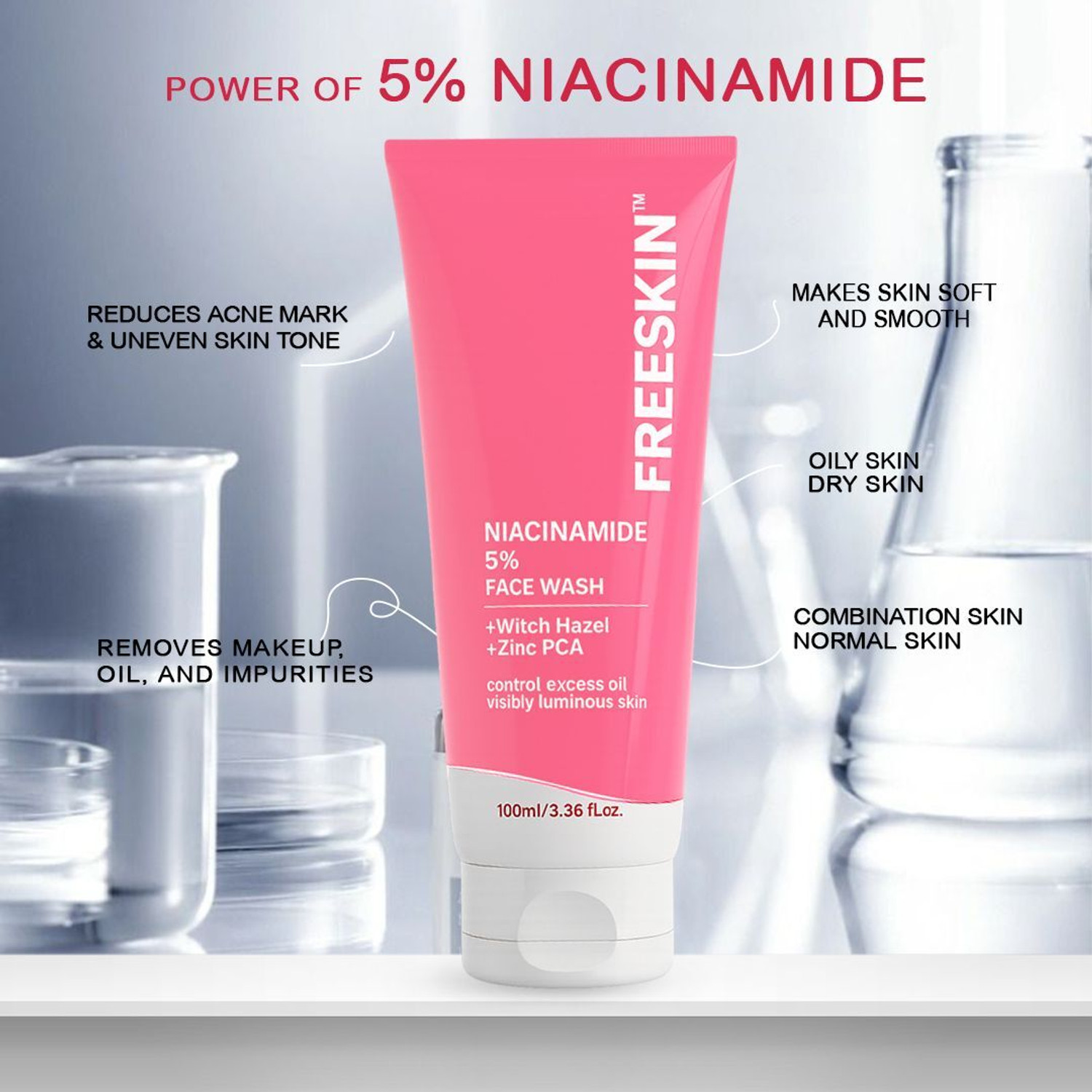 Image of Free Skin 5% Niacinamide Controls Excess Oil, Reduces Acne & Breakouts | Face Wash