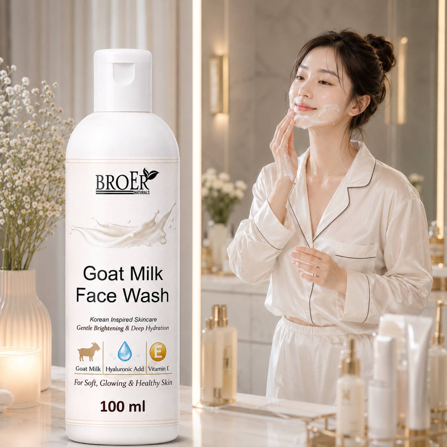BROER Goat Milk Facewash Soft Glow Facial Cleanser Korean Moisture Skin Care Face Wash
