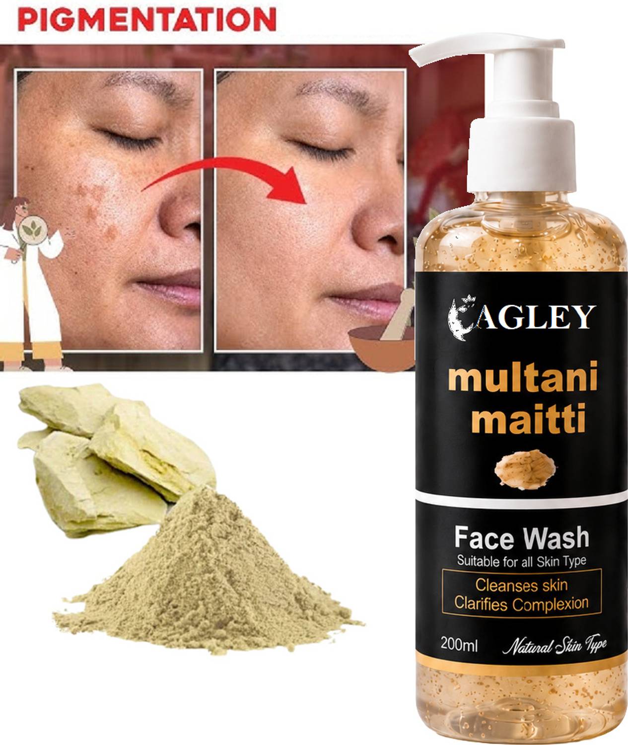 AGLEY Multani Mitti Face Wash with 1% Salicylic Acid - Image 1