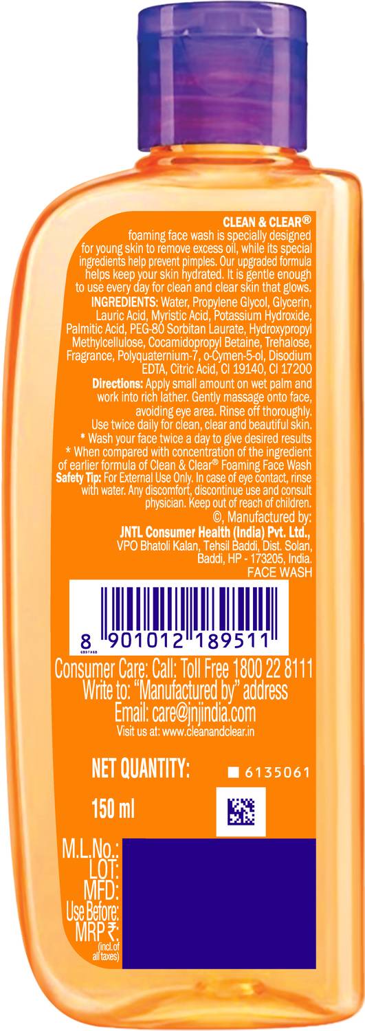 Clean & Clear Oil Free Foaming Face Wash 150 ml - Image 2