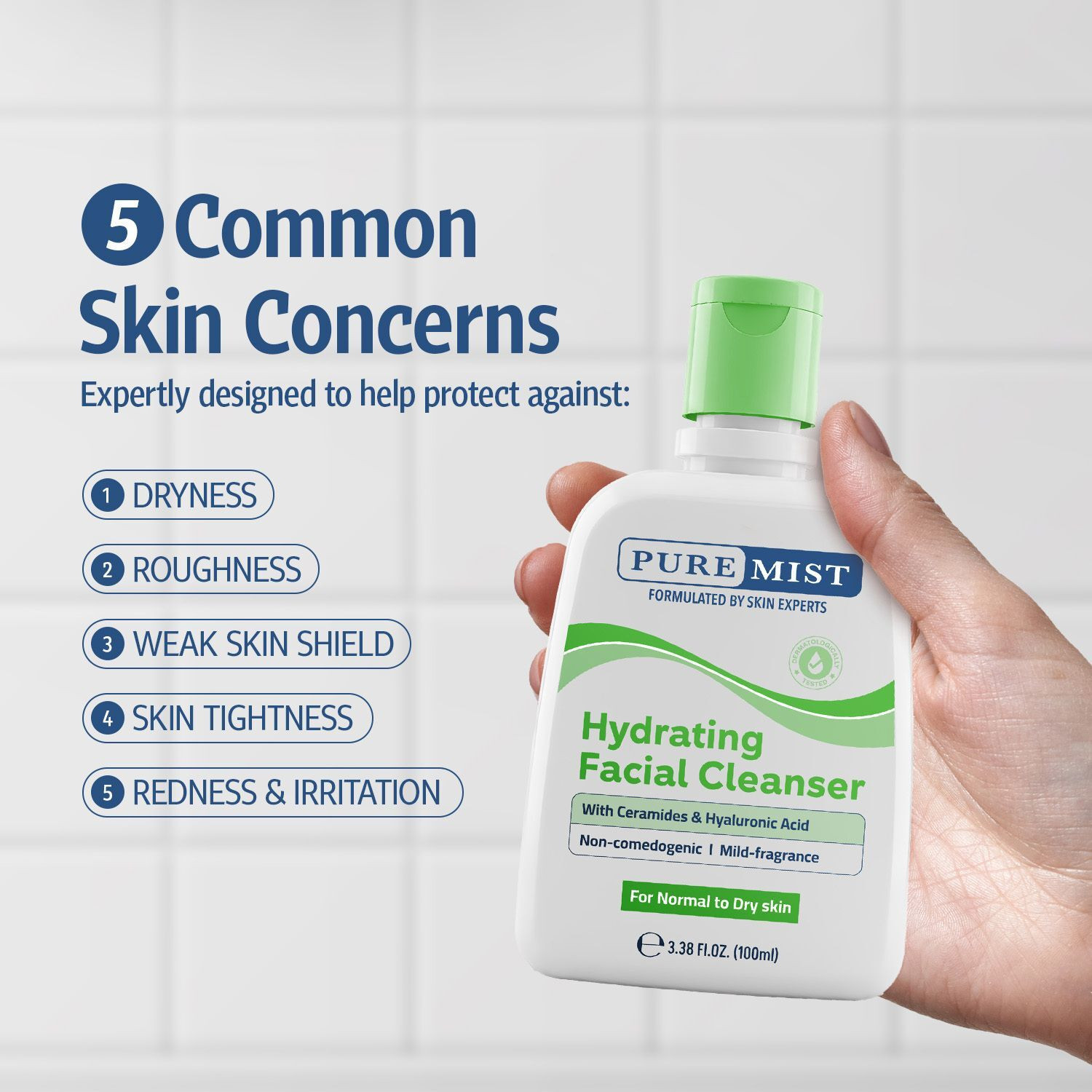 Image of PUREMIST Hydrating Facial Cleanser with Ceramides & Hyaluronic Acid for Normal to Dry Skin , Pack of 2 Face Wash