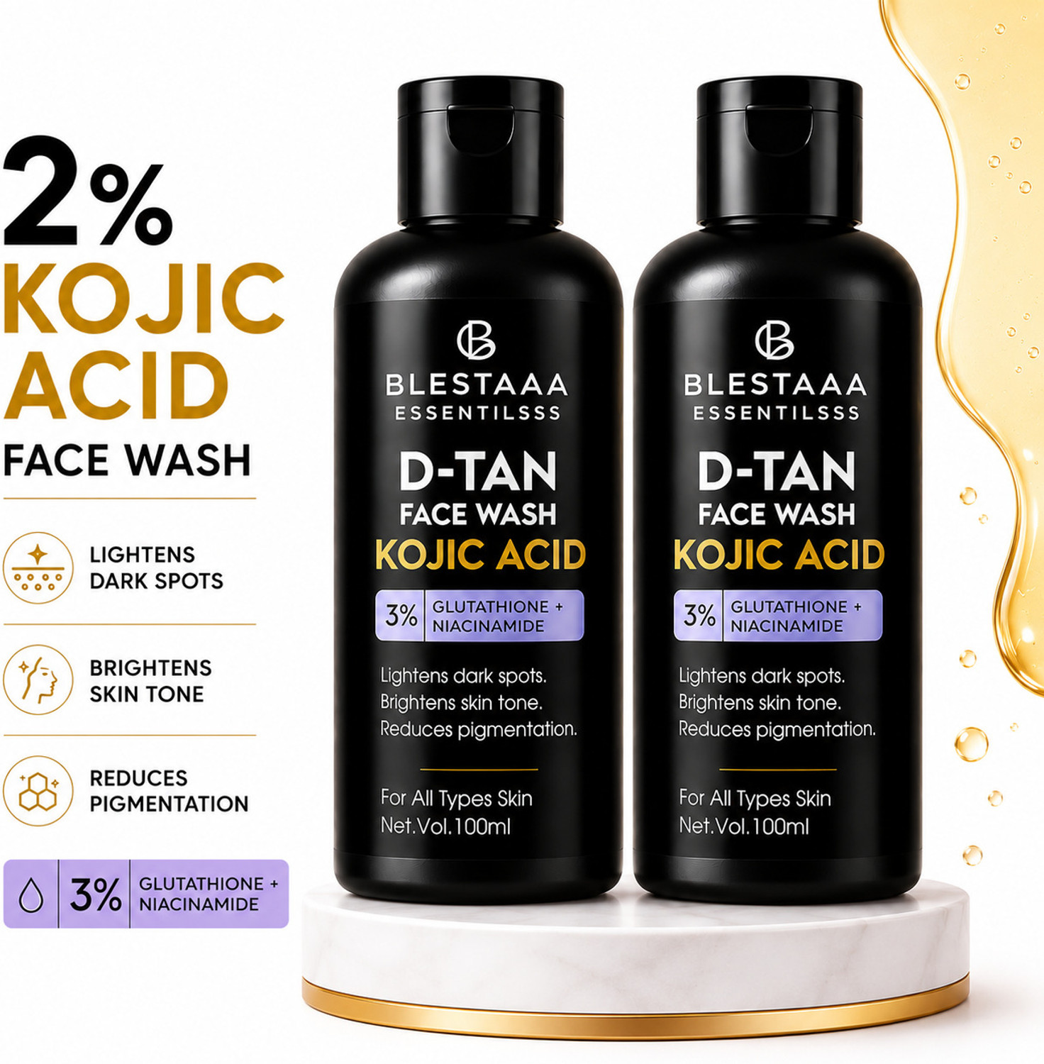 Image of blestaaa essentialss 2% Kojic Acid | Removes Dirt, Oil & Enhances Natural Skin Glow Face Wash