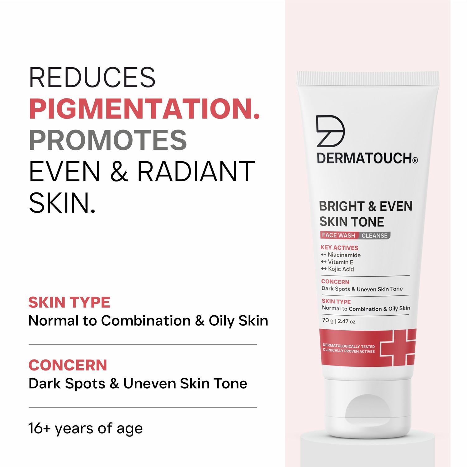 Image of Dermatouch Bright & Even Tone with Niacinamide, Vitamin E and Kojic Acid | Daily Gentle For Tan, Pigmentation, Uneven Tone |(Pack of 3) Face Wash
