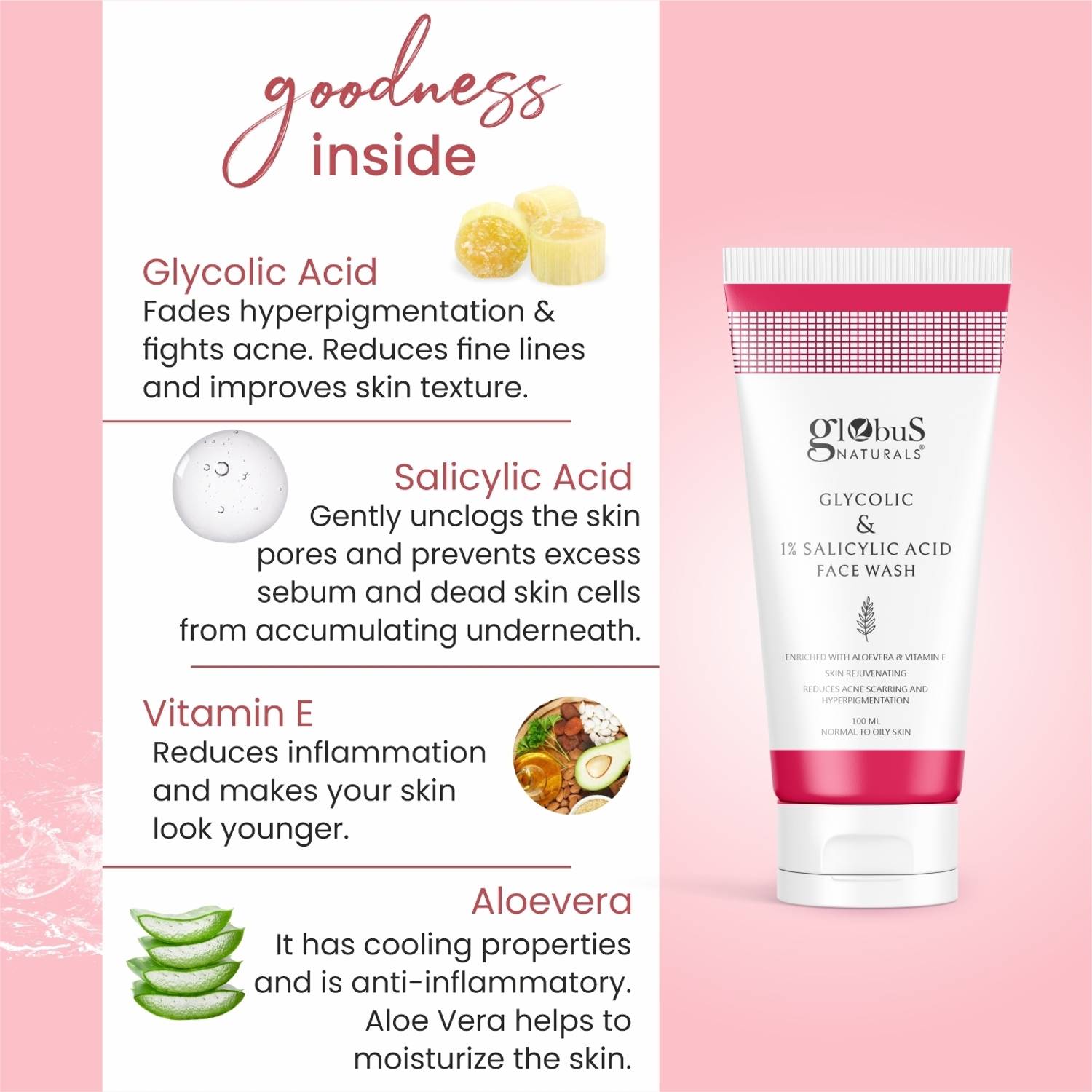 Globus Naturals Glycolic & 1% Salicylic Acid Face Wash, Pack of 2 - Image 4