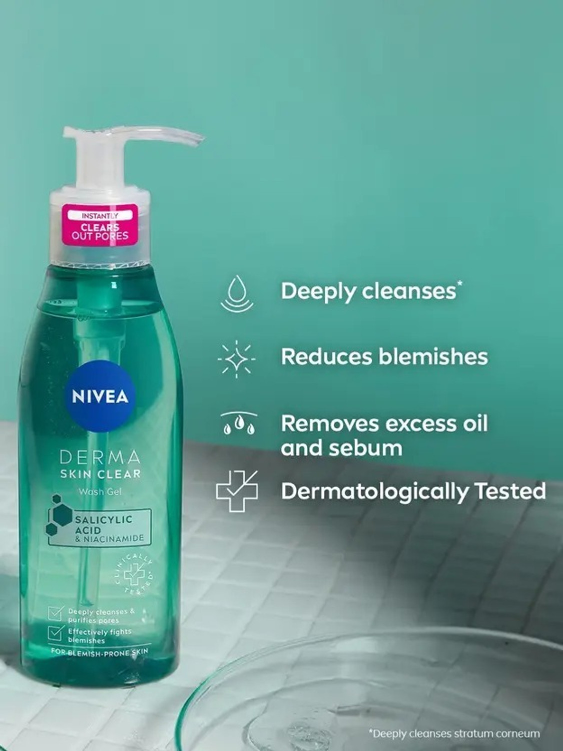 Image of NIVEA Derma Skin Clear Wash Gel with Salicylic Acid & Niacinamide Face Wash