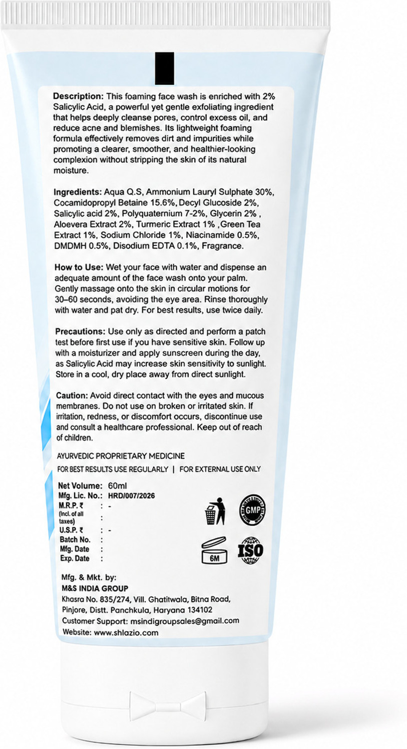 Image of shlazio Salicylic Acid 2% for Acne, Pores, Blemishes & Clear Healthy Skin Face Wash