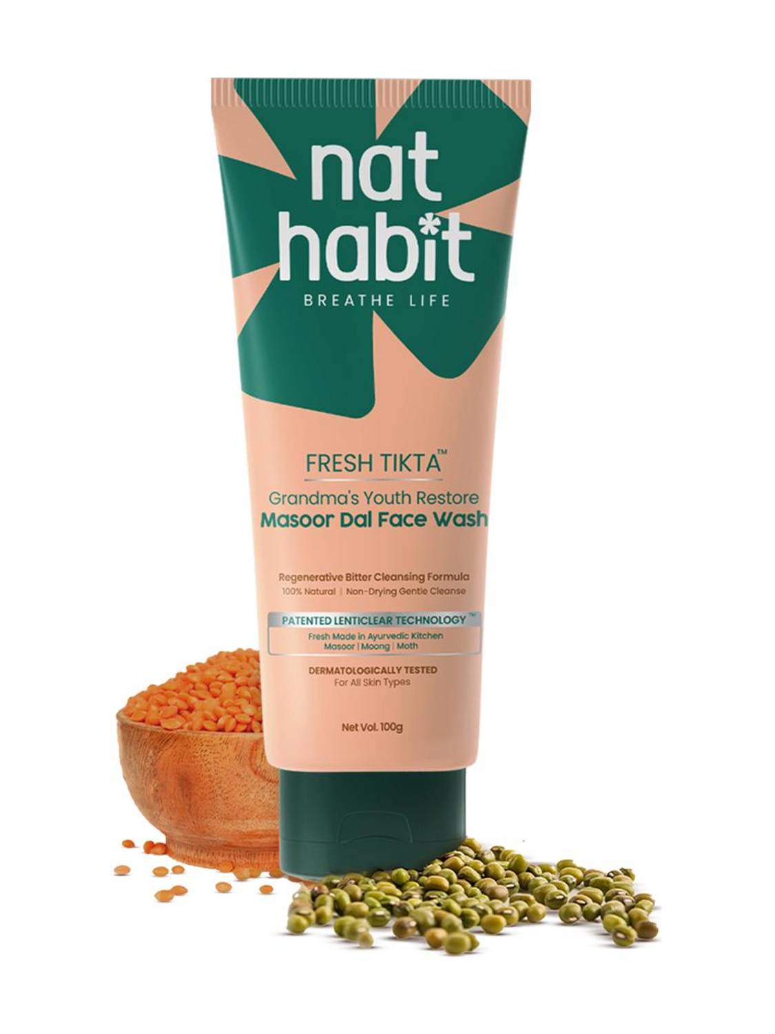 Nat Habit Masoor Dal for Women & Men, Skin Brightening & Tan Removal Face Wash