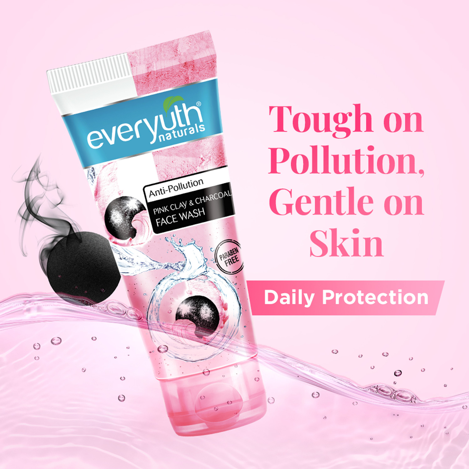 Image of Everyuth Naturals Anti Pollution Pink Clay & Charcoal | For all skin types (Oily / Dry) Face Wash