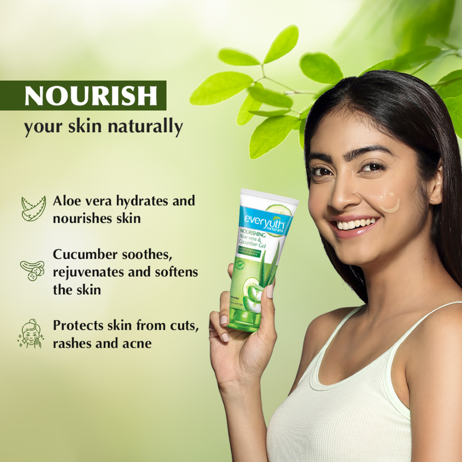 Image of Everyuth Naturals Nourishing Aloe Vera and Cucumber Gel Protects from Acne, Cuts and Rashes Face Wash