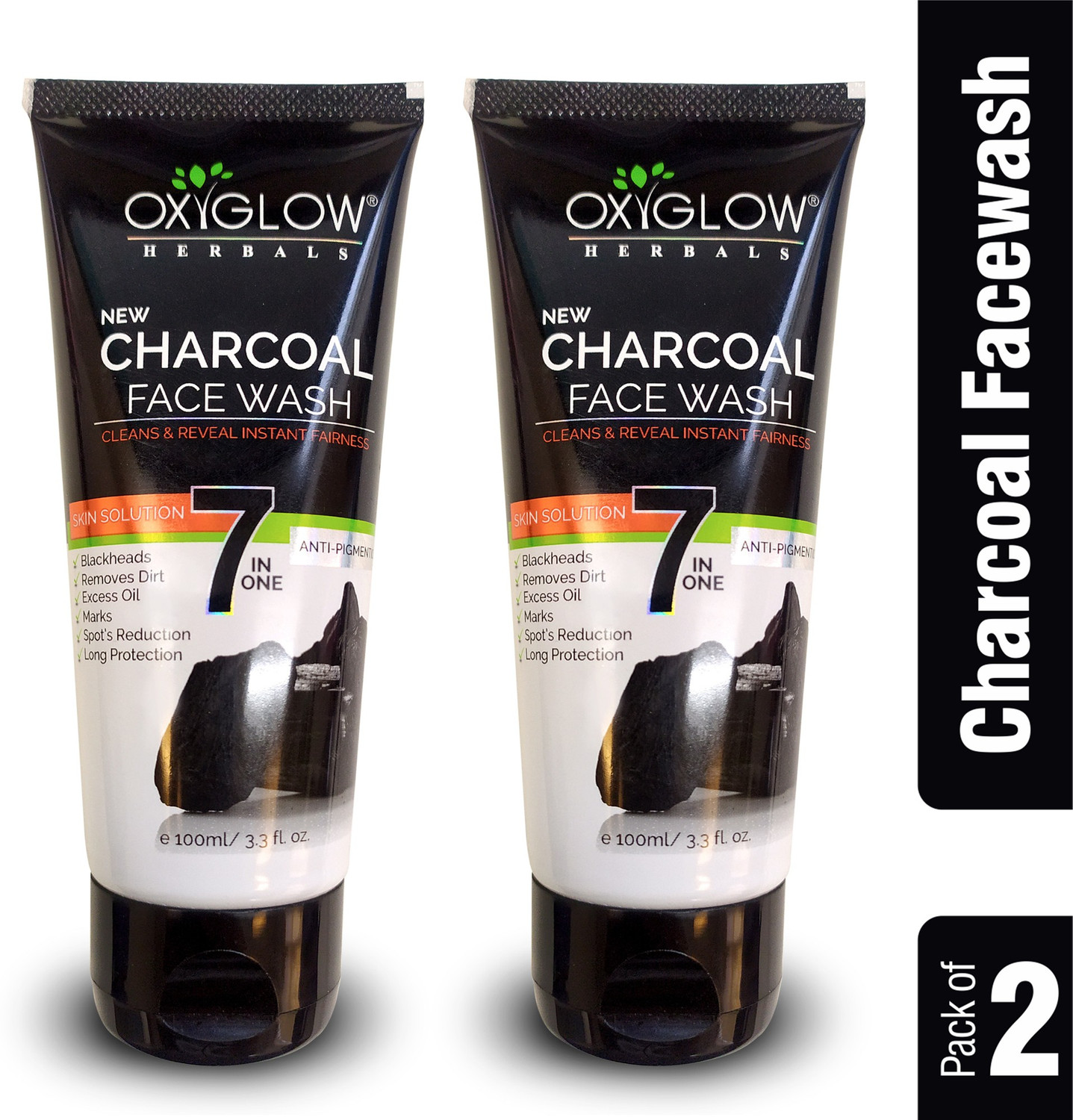 Image of OXYGLOW 7 in One Activated Charcoal ,Remove Spot & Balckheads,Healthy Skin,Pack of 2 Face Wash