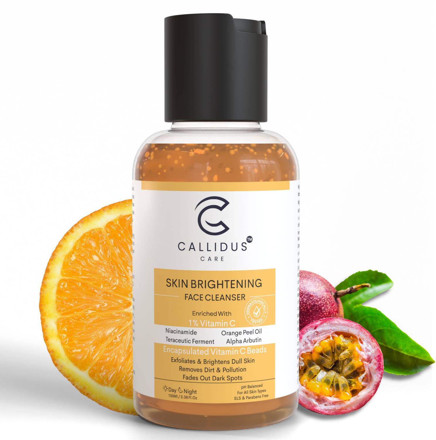CALLIDUS CARE Skin Brightening Face Cleanser for Men & Women | With Vitamin C, Alpha Arbutin, Niacinamide, Teraceutic Ferment & Vit-C Infused Beads I Fades Dark spots, Brightens skin, Exfoliates|100ml Face Wash