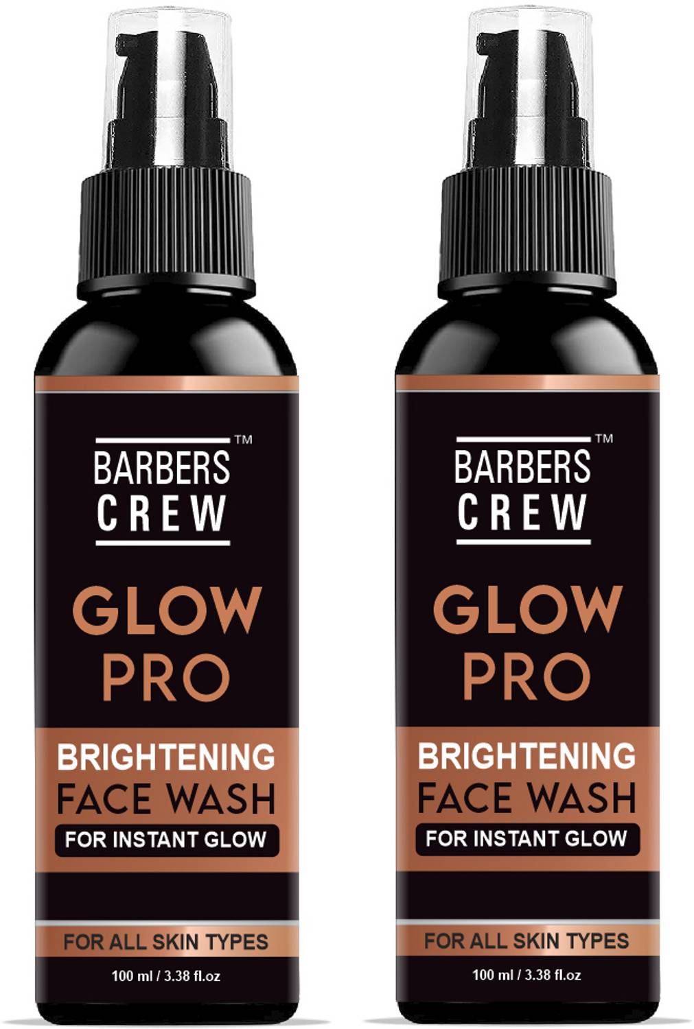 Barbers Crew Glow Pro Face Skin Brightening For Oily Skin | Glowing Skin & Deep Cleansing Men's -100ml-2-Bottle Face Wash