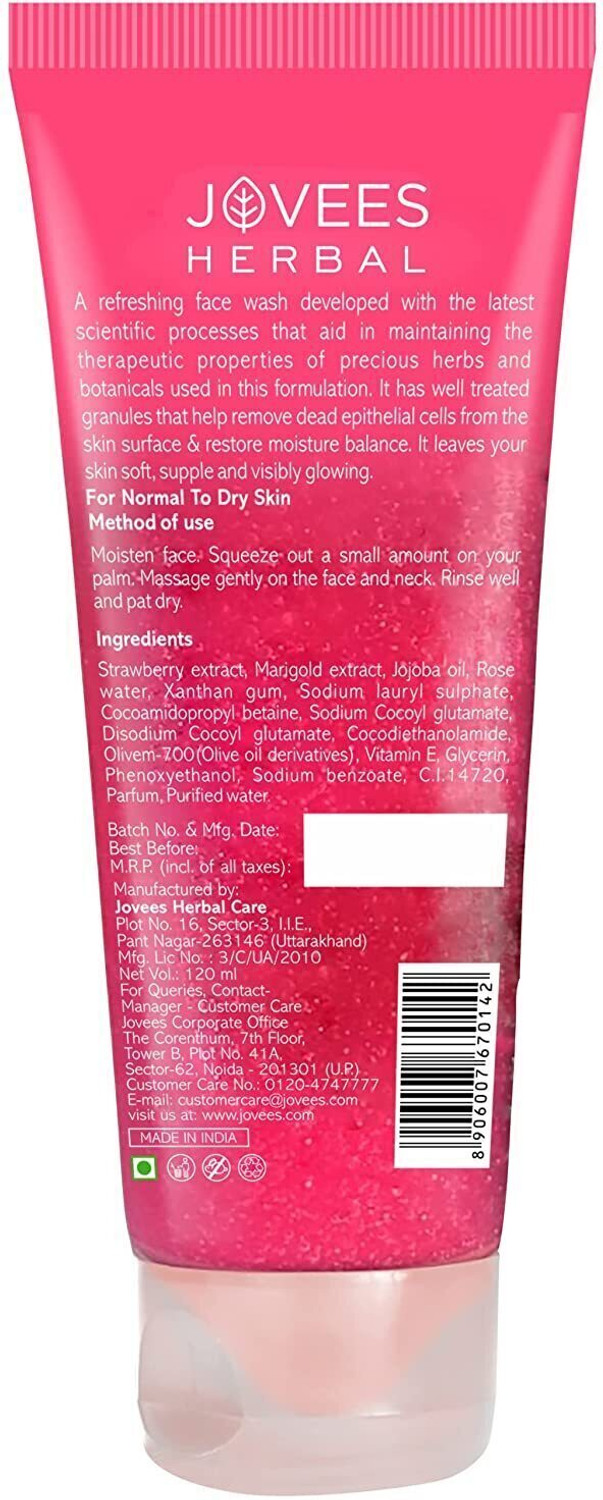 Image of JOVEES Strawberry For Soft,Supple & Glowing Skin with Marigold ,Jojoba & Rose Extract Face Wash