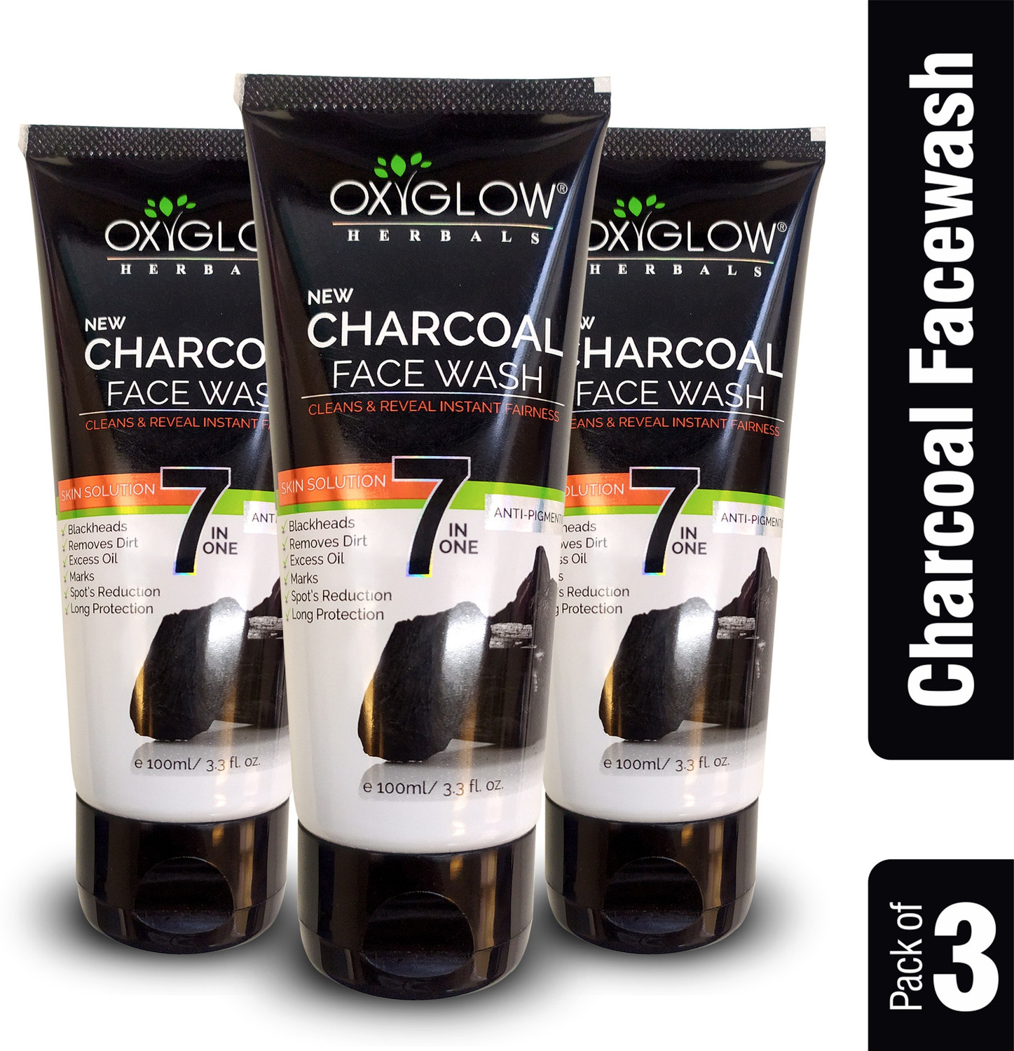 Image of OXYGLOW 7 in One Activated Charcoal ,Remove Spot & Balckheads,Healthy Skin,Pack of 3 Face Wash