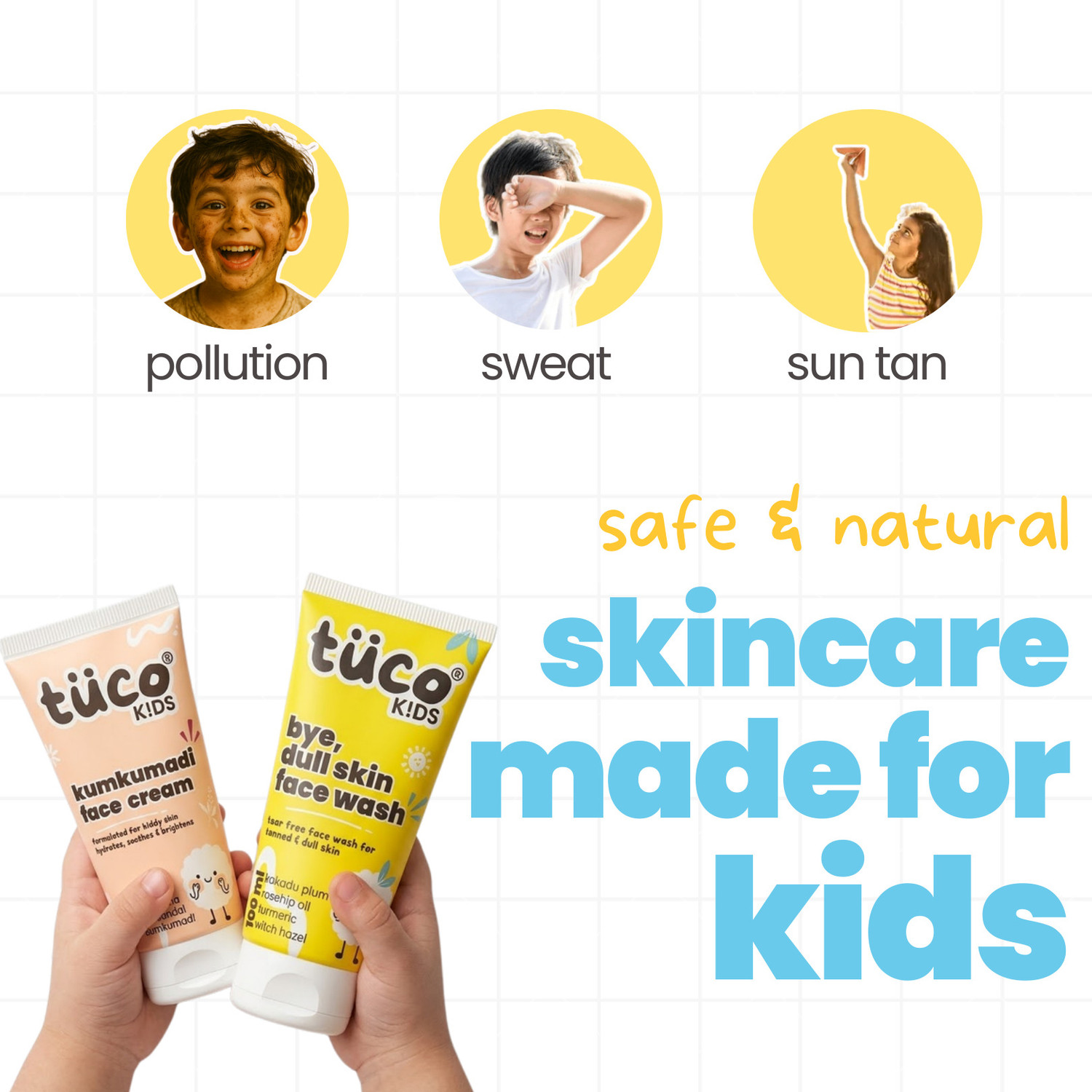 Image of TuCo Kids Kumkumadi Glow Kit | Dull Skin & Kumkumadi Face Cream | Brightens, Fights Tan & Dull Spots | 100ml Face Wash