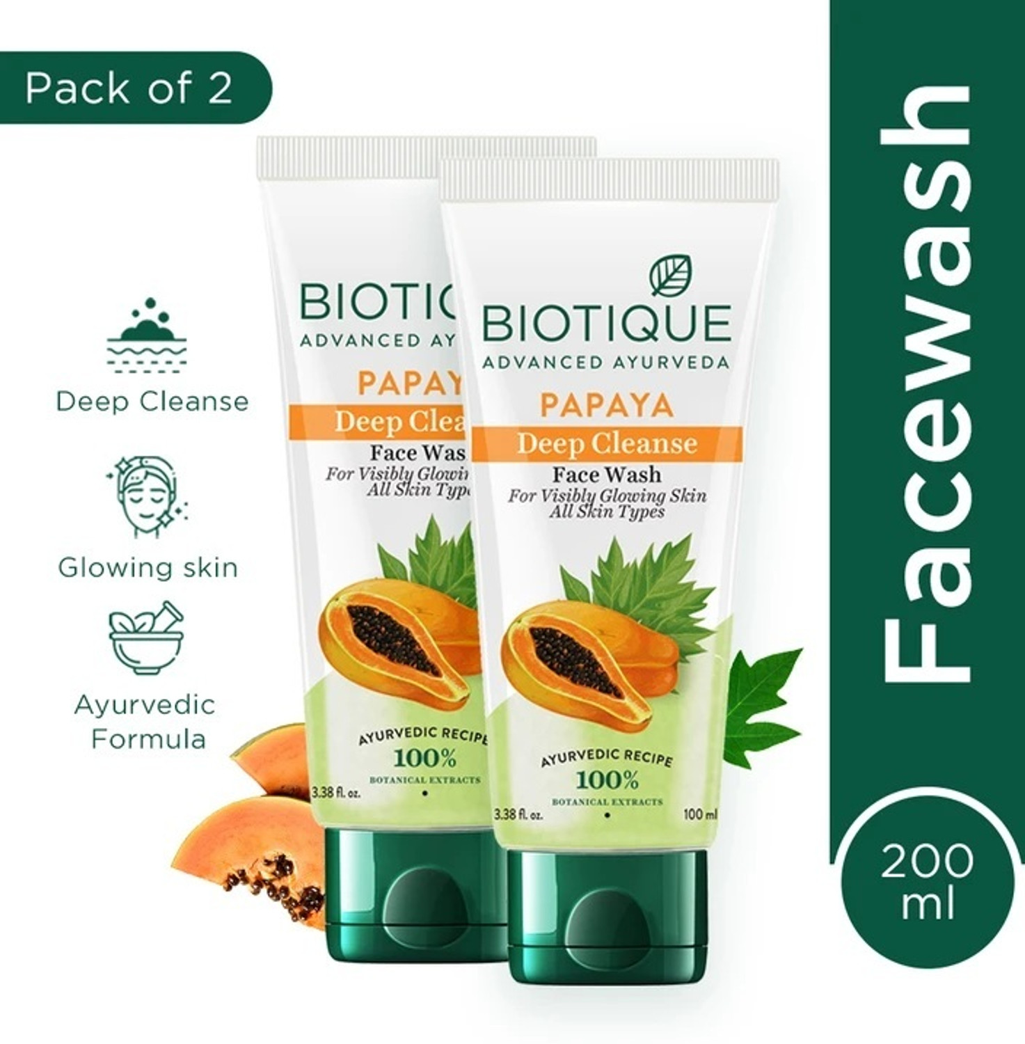 Image of BIOTIQUE Bio Papaya Visibly Flawless Skin Each 100ml Face Wash