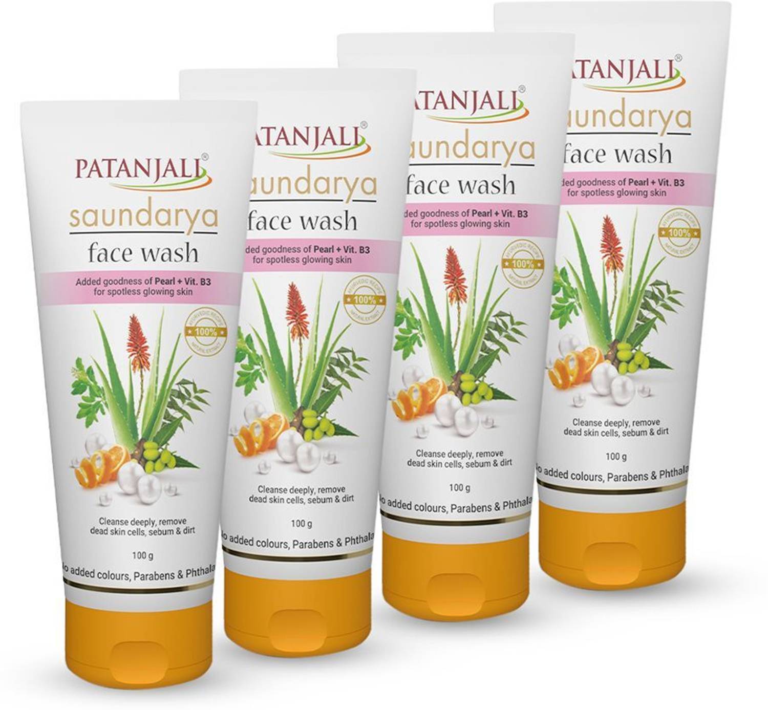 PATANJALI Saundarya with Neem, Aloe Vera, Anti Acne & Pimples - 100g x 4 Face Wash