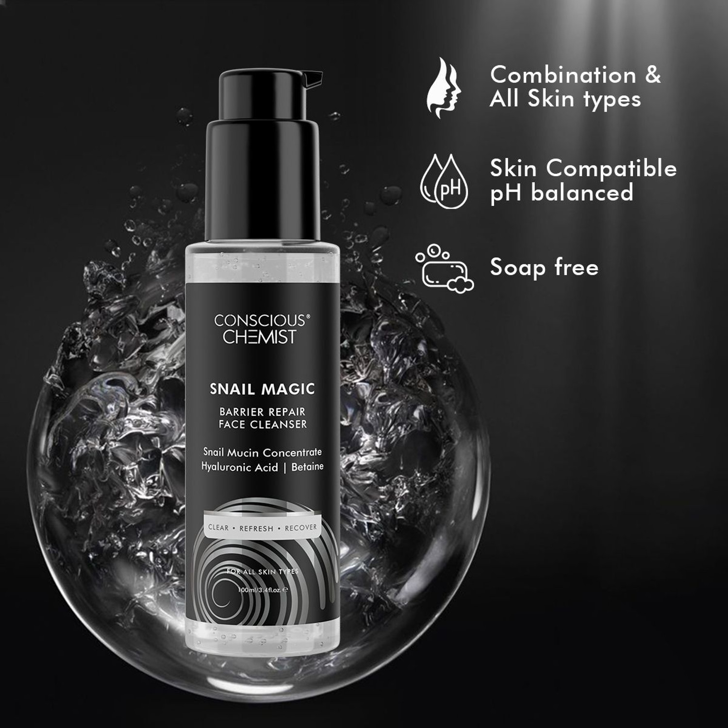 Image of Conscious Chemist Snail Mucin Cleanser | Barrier Repair | Hydrating | Hyaluronic Acid Face Wash