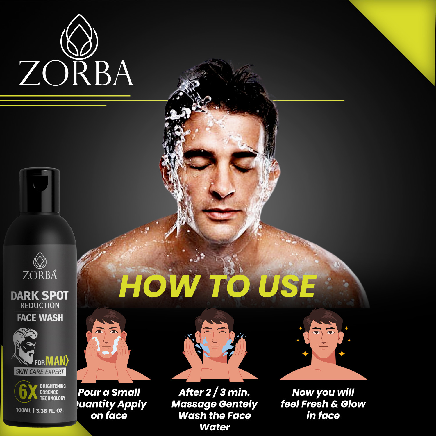 Image of Zorba Dark Spot For Men With 6x Brightening Essence Technology Face Wash