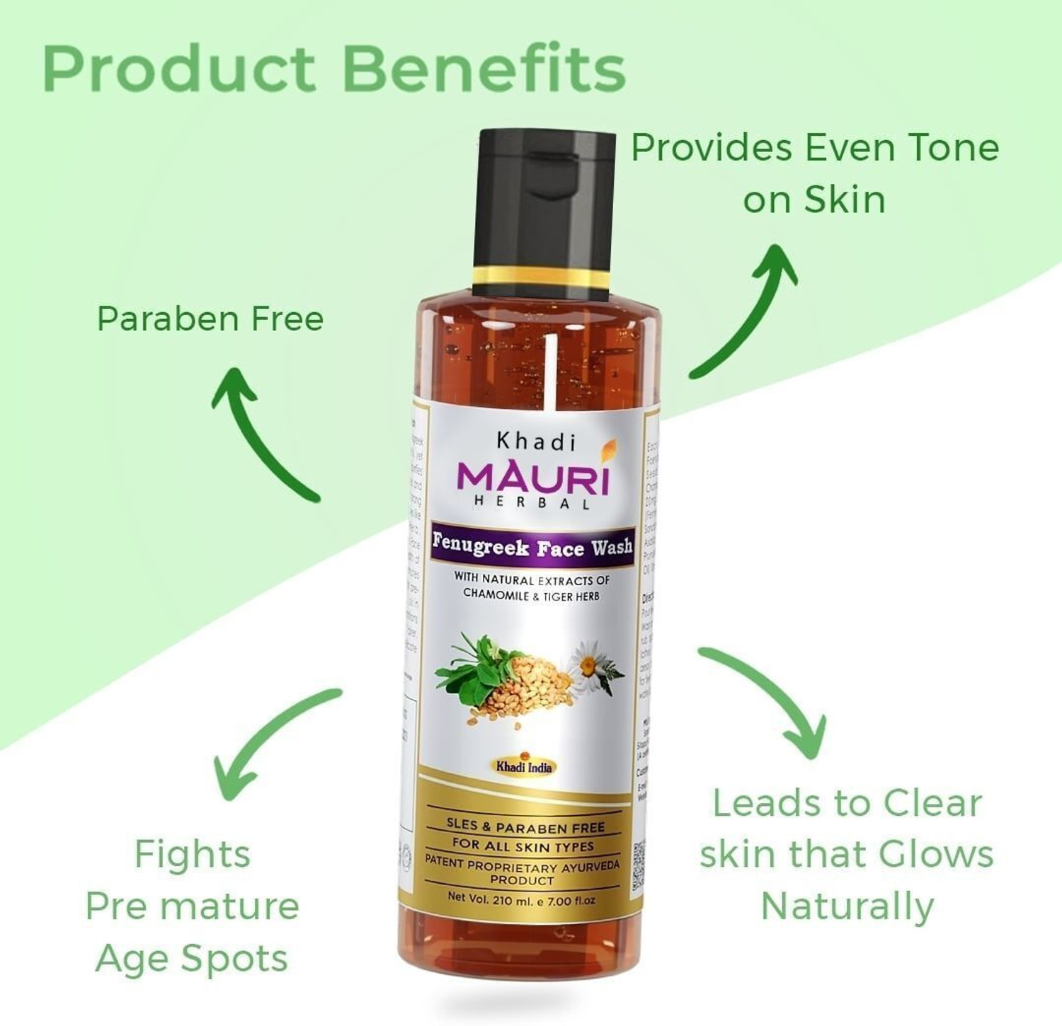 Image of Khadi Mauri Herbal Fenugreek (Methi) - Anti Pigmentation & Deep Cleansing - Herbal & Ayurvedic - 210 ml Face Wash