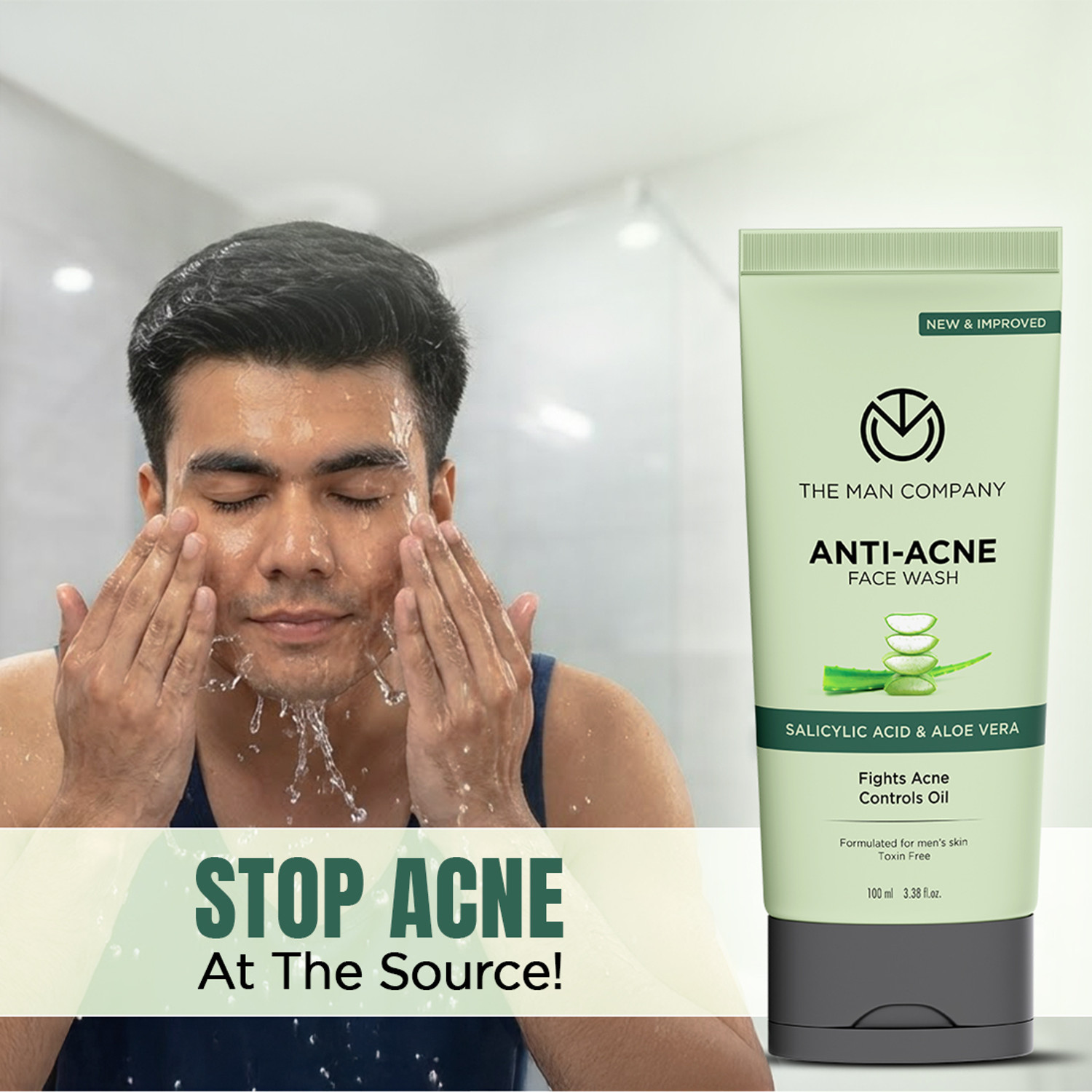 Image of THE MAN COMPANY Anti-Acne Facewash for Pimples & Blackheads Aloe Vera & Salicylic Acid Men's Face Wash