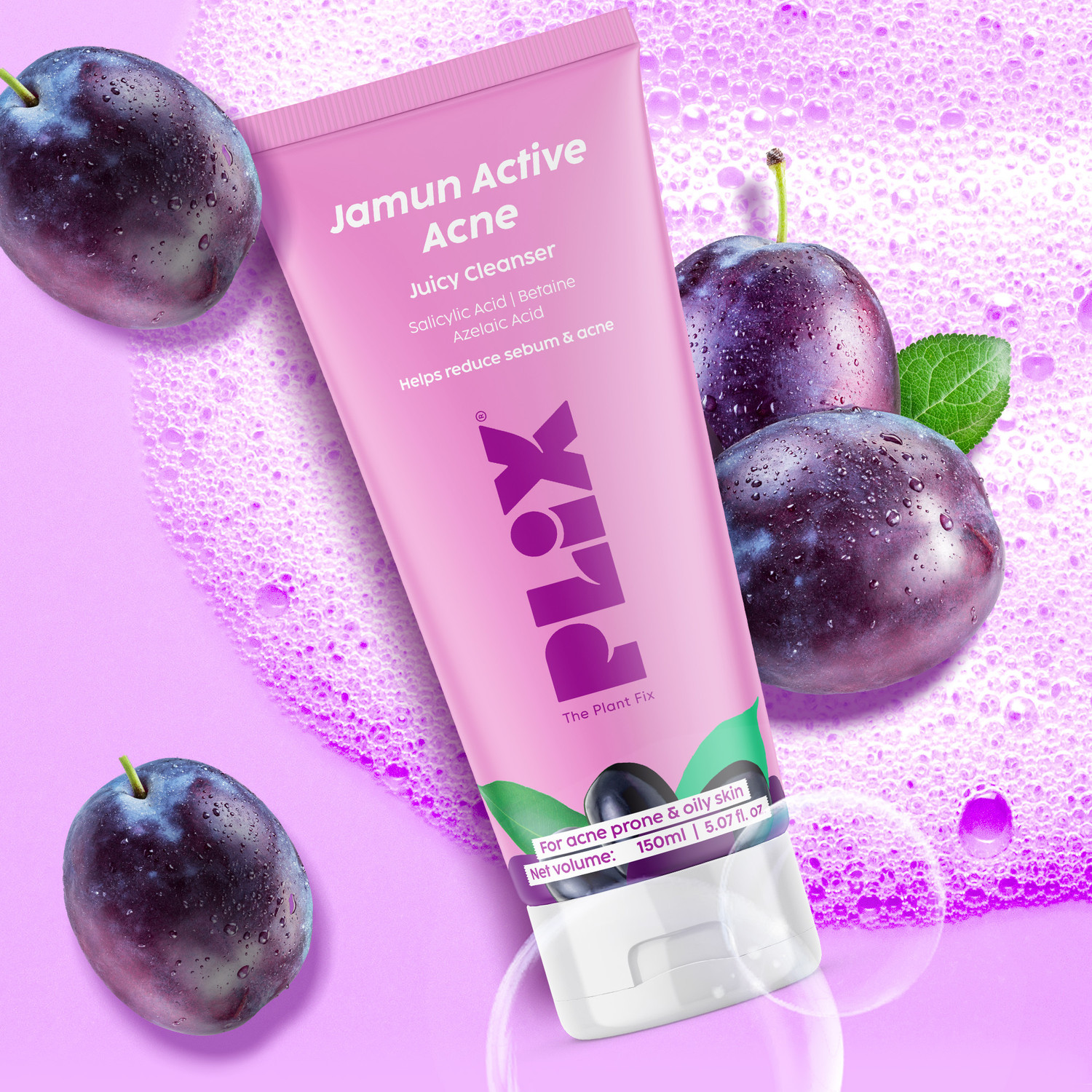 Image of The Plant Fix Plix Jamun Active Acne Cleanser With Salicylic Acid,Gently Cleanses,Helps Reduce Acne Face Wash