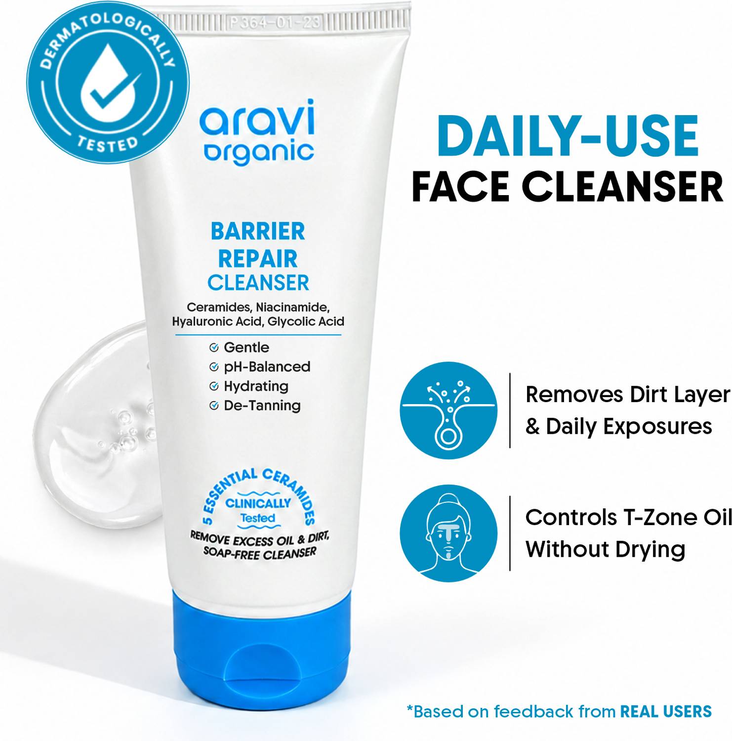 Aravi Organic Cleanser for Oil Control, Acne, Deep Cleansing & Skin Brightening | Ceramides Face Wash