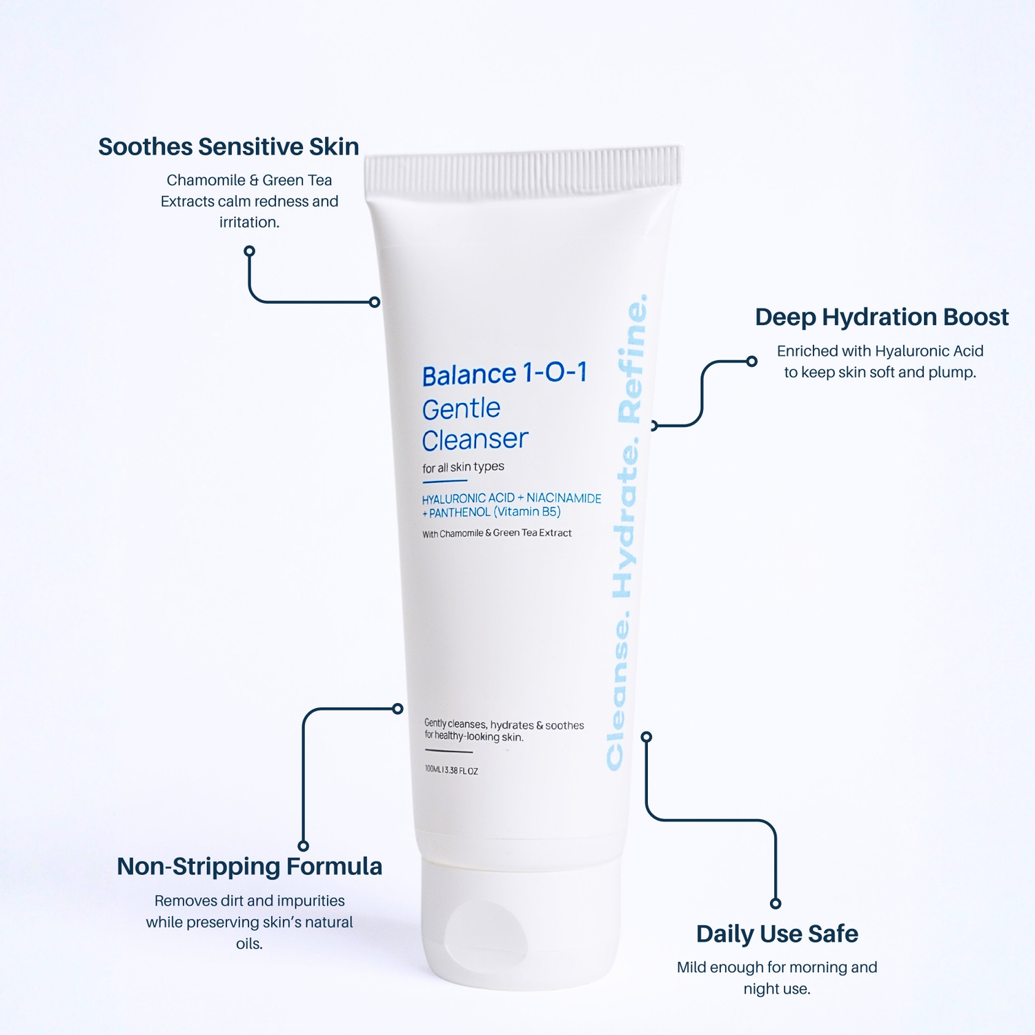 Image of SAYY Balance 1-O-1 Gentle Hydrating Face Cleanser with Niacinamide & Hyaluronic Acid Face Wash