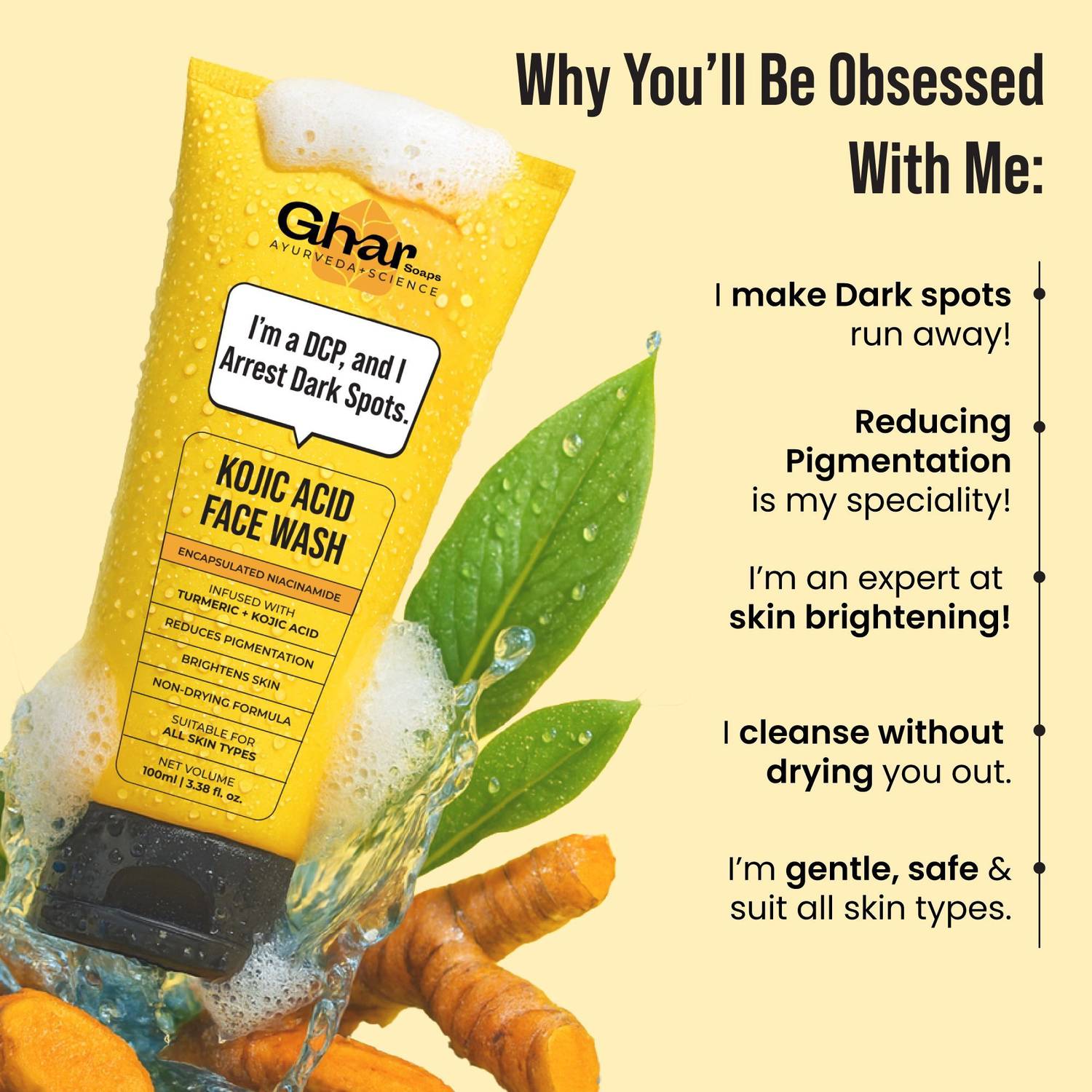 Ghar Skin Lightening Face Wash with Kojic Acid + Turmeric - Image 2