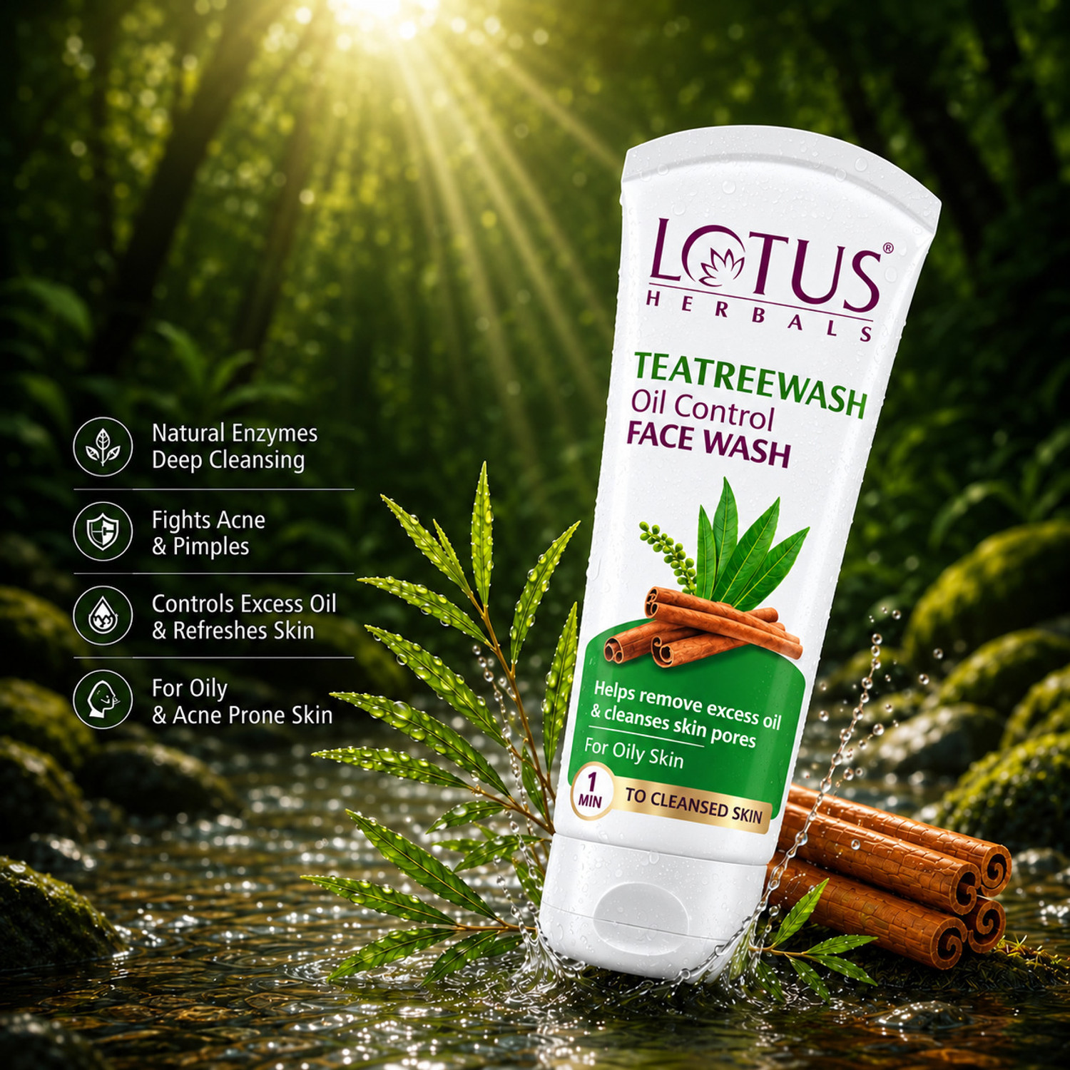 Image of LOTUS HERBALS Teatreewash | with Tea Tree Oil & Cinnamon | Anti Acne | Oil Control | Face Wash