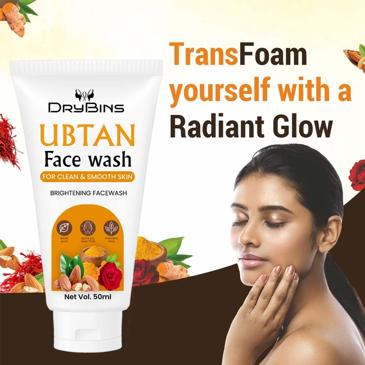 Image of DRYBINS Herbal Ubtan For Skin Brightening And Deep Cleansing Face Wash