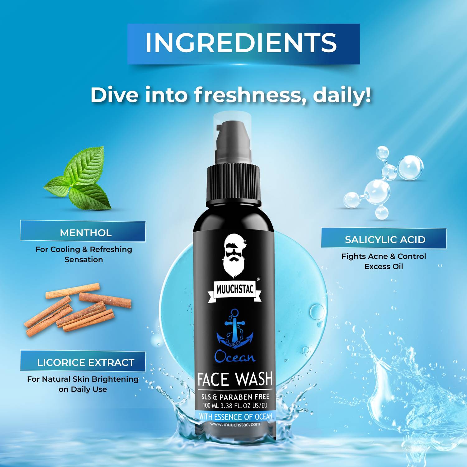 MUUCHSTAC Ocean for Men Face Wash 200ml - Image 5