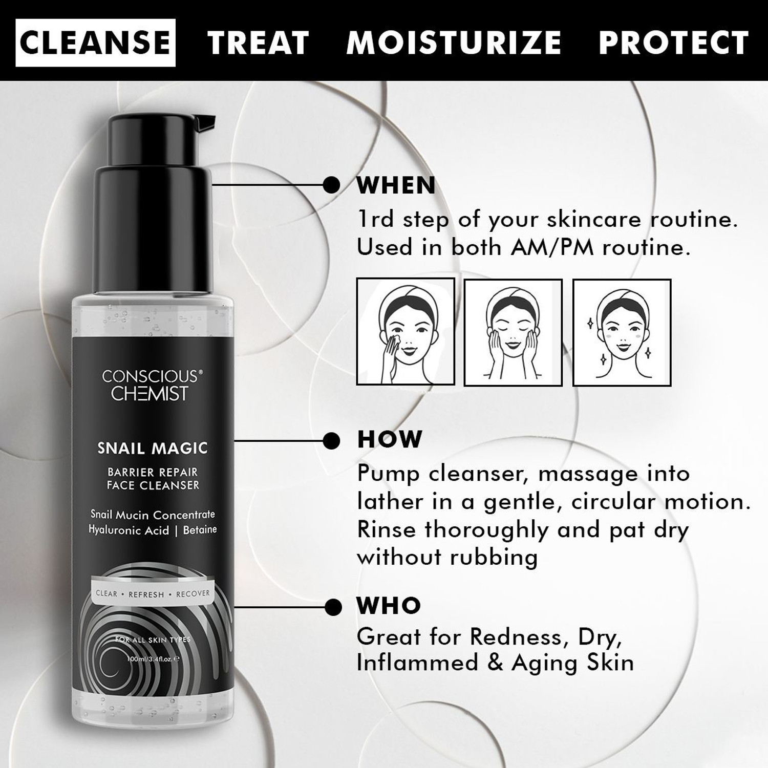 Image of Conscious Chemist Snail Mucin Cleanser | Barrier Repair | Hydrating | Hyaluronic Acid Face Wash