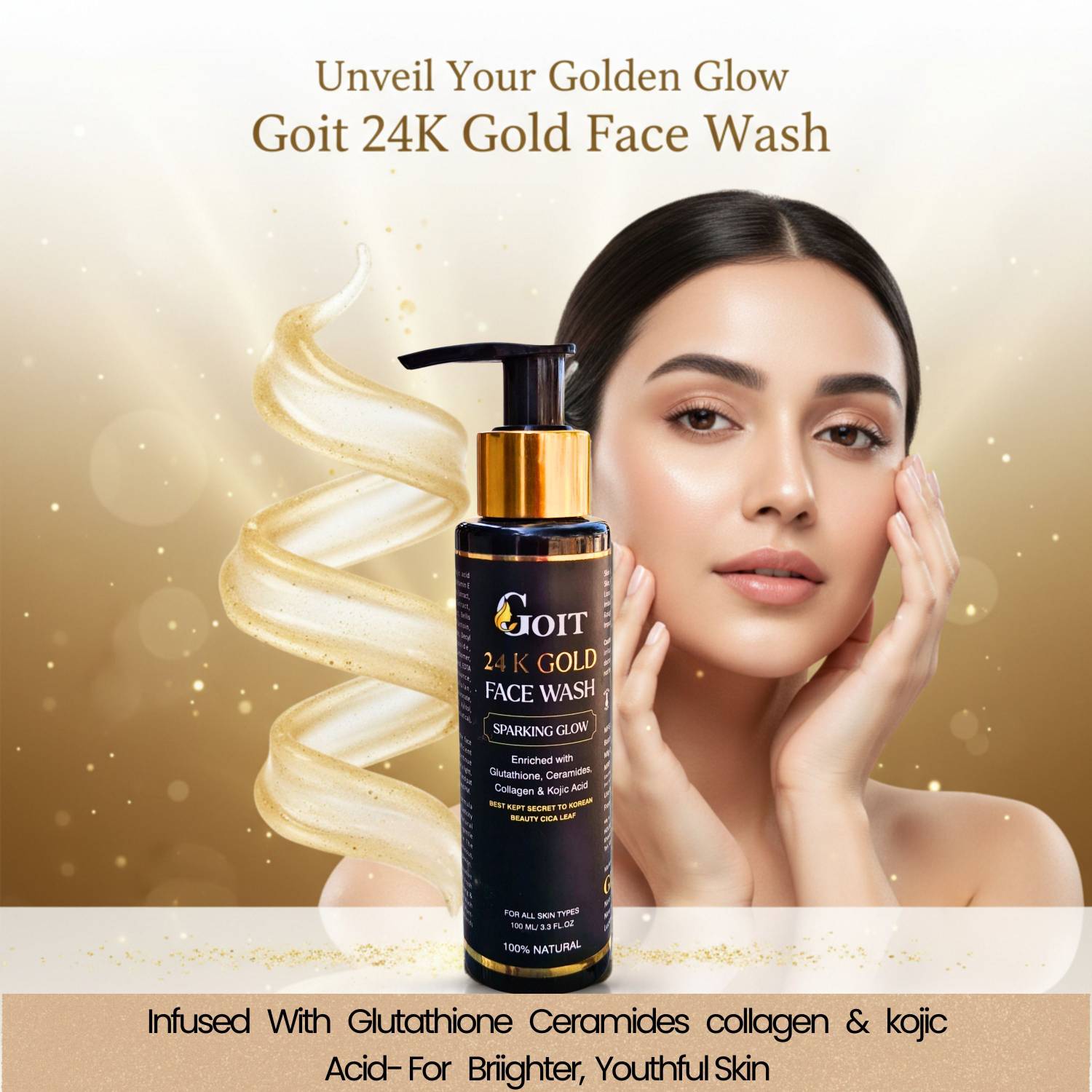 goit 24K Gold , Sparking Glow, Pack Of Two 100 ML Each, Enriched with  Glutathione, Ceramides, Collagen & Kojic Acid, For All Skin Types, 100%  Natural Face Wash - Price in India,