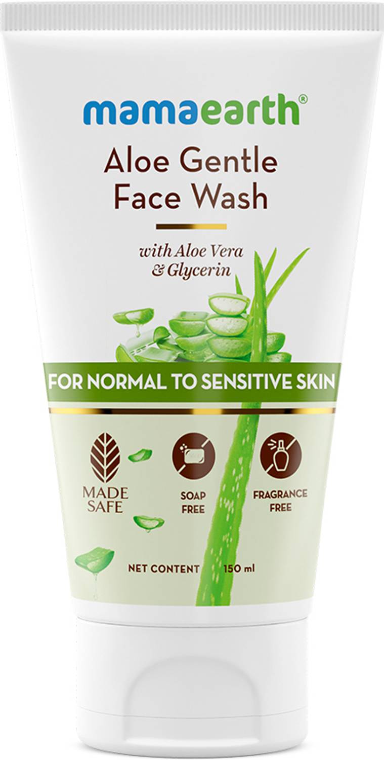 Mamaearth Aloe Gentle with Aloe Vera & Glycerin for Sensitive Skin, Dry to Normal Skin, Gently Cleanses | Hydrates & Soothes Skin | Fragrance & Soap - Free | Non-Irritant | Suits all Skin Types | Safe for skin Face Wash