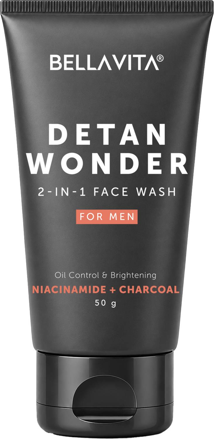 BELLAVITA Detan Wonder 2-in-1 for Men | Oil Control + Brightening | Removes Tan & Deep Cleans | Fresh, Clean & Hydrated Skin Face Wash