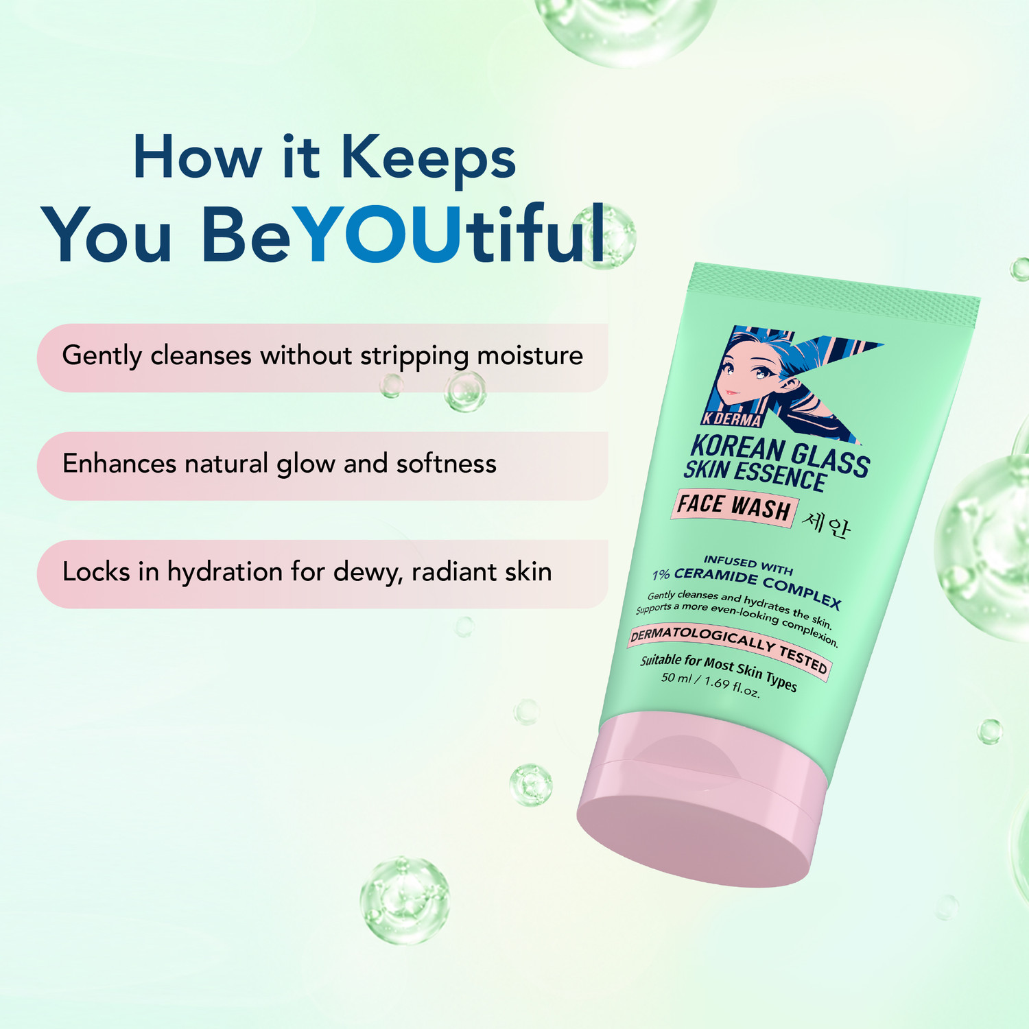 Image of DR.RASHEL Korean Face wash with 1% ceramide and rice water for Glass skin Face Wash