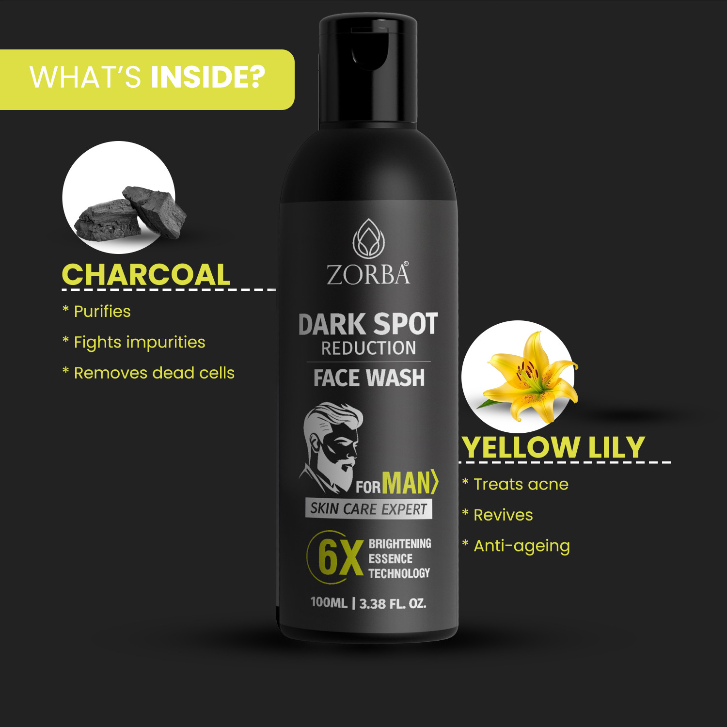 Image of Zorba Dark Spot For Men With 6x Brightening Essence Technology Face Wash