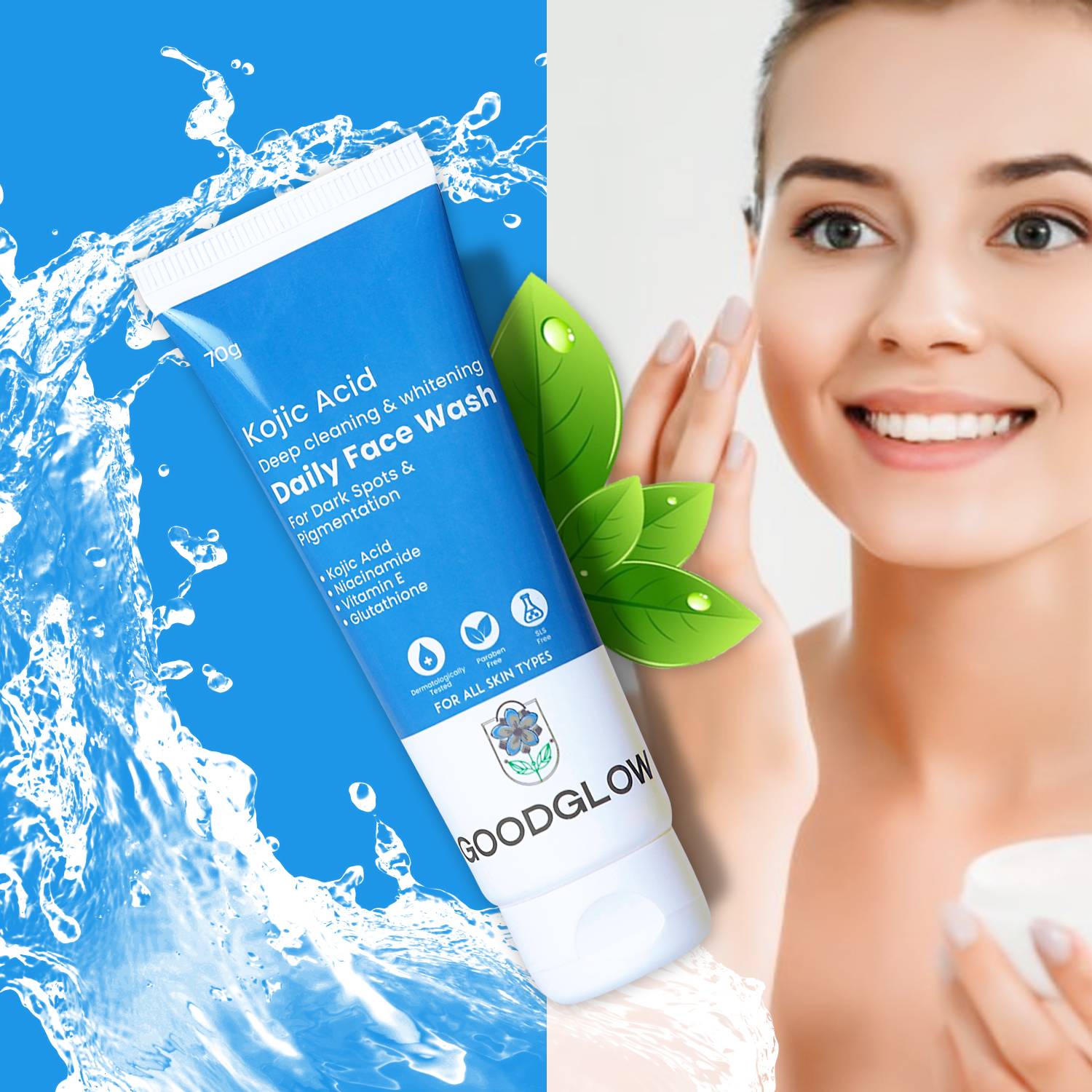 glutathione & kojic acid whitening face wash reviews GOODGLOW Glutathione | Kojic Acid | Niacinamide | Dermatologically Tested |  Paraben Free | SLS Free | Deep cleaning & whitening | Face Wash