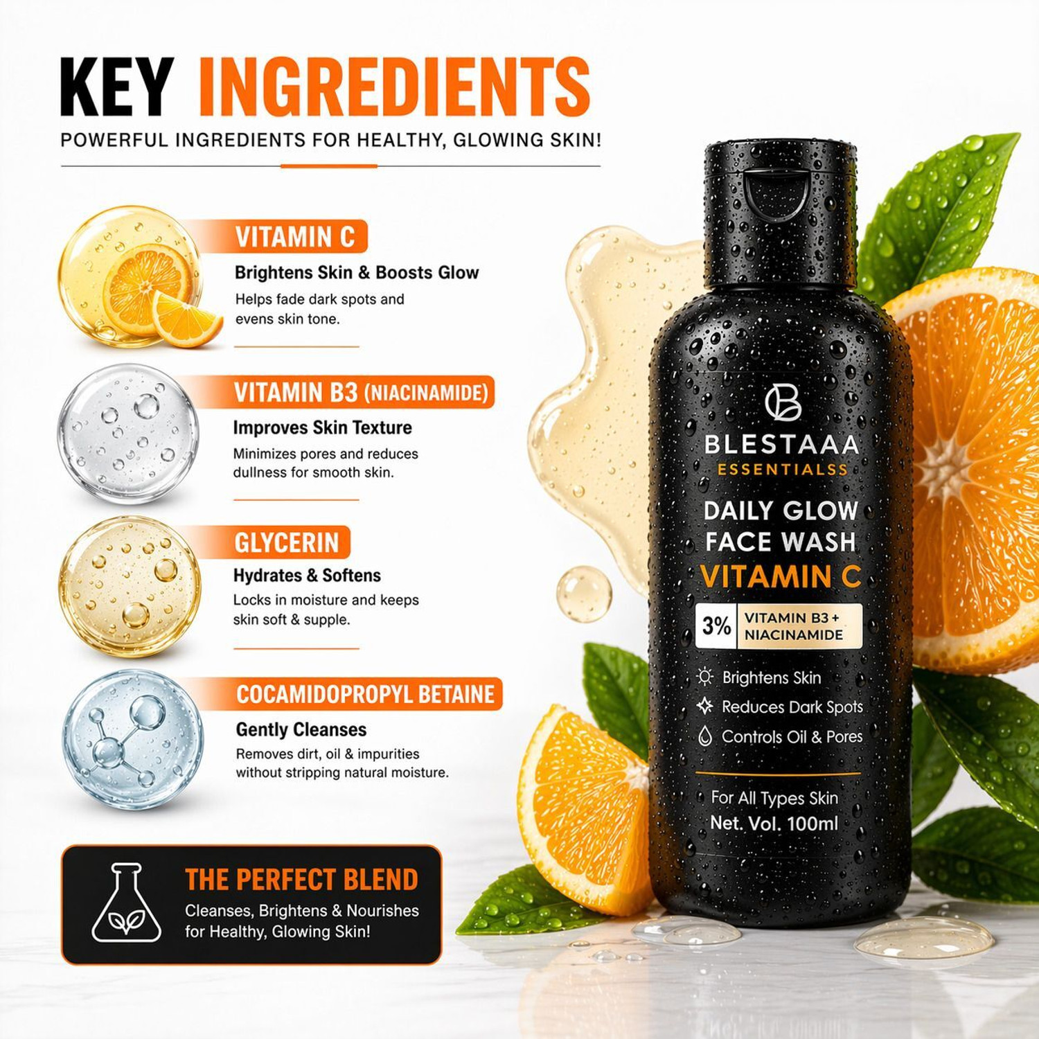 Image of blestaaa essentialss Vitamin C Glow & Nourish With Niacinamide | Vitamin E Men & Women All Skin Types . Face Wash