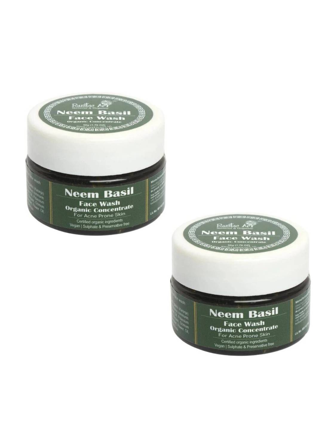 RUSTIC ART Organic Neem Basil Concentrate|Anti Acne Deep Cleanser (Pack of 2) Face Wash