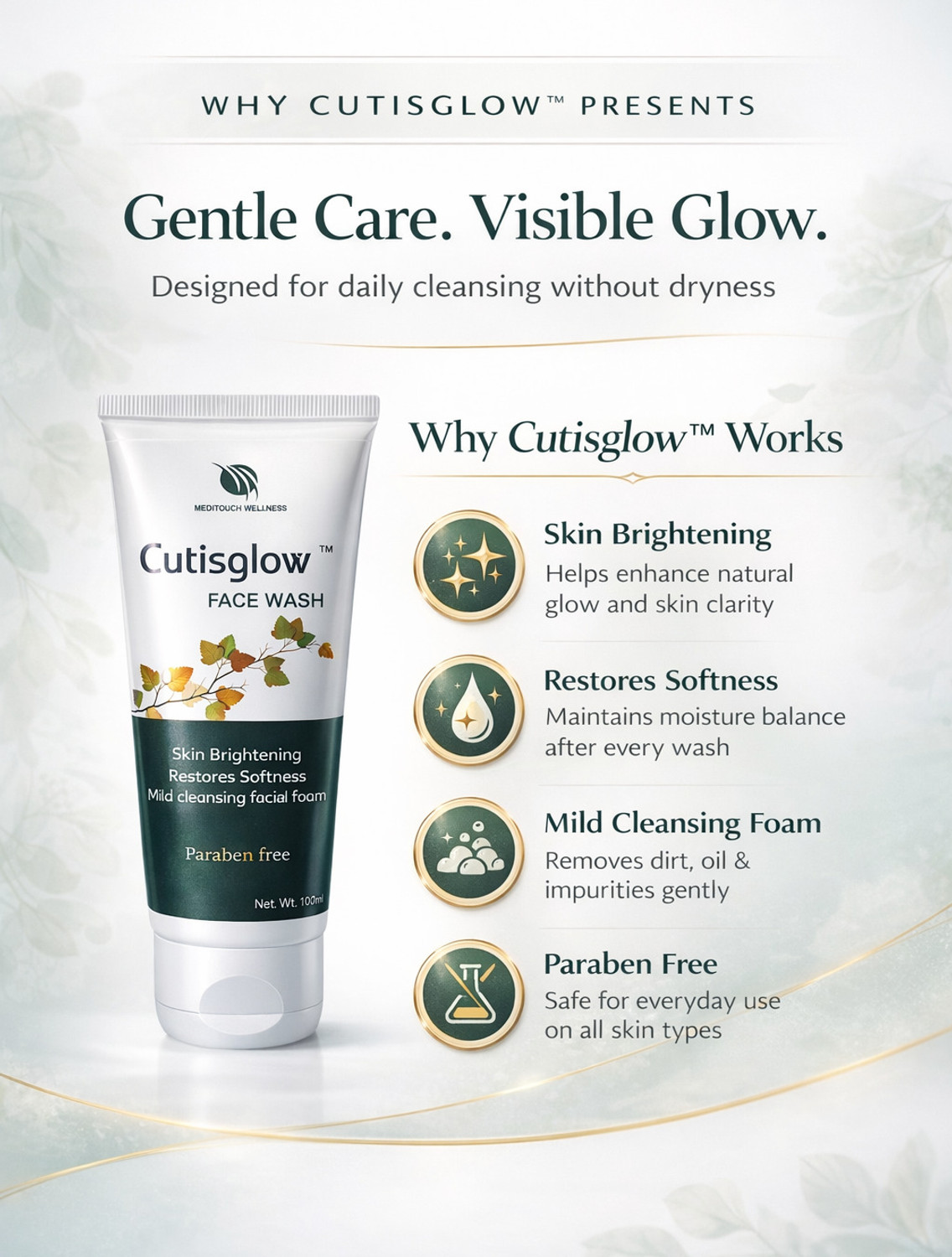 Image of Cutisglow - Skin Brightening , Fades Blemishes, Hyperpigmentation, Dark Spots, Curcuma Longifolia Face Wash