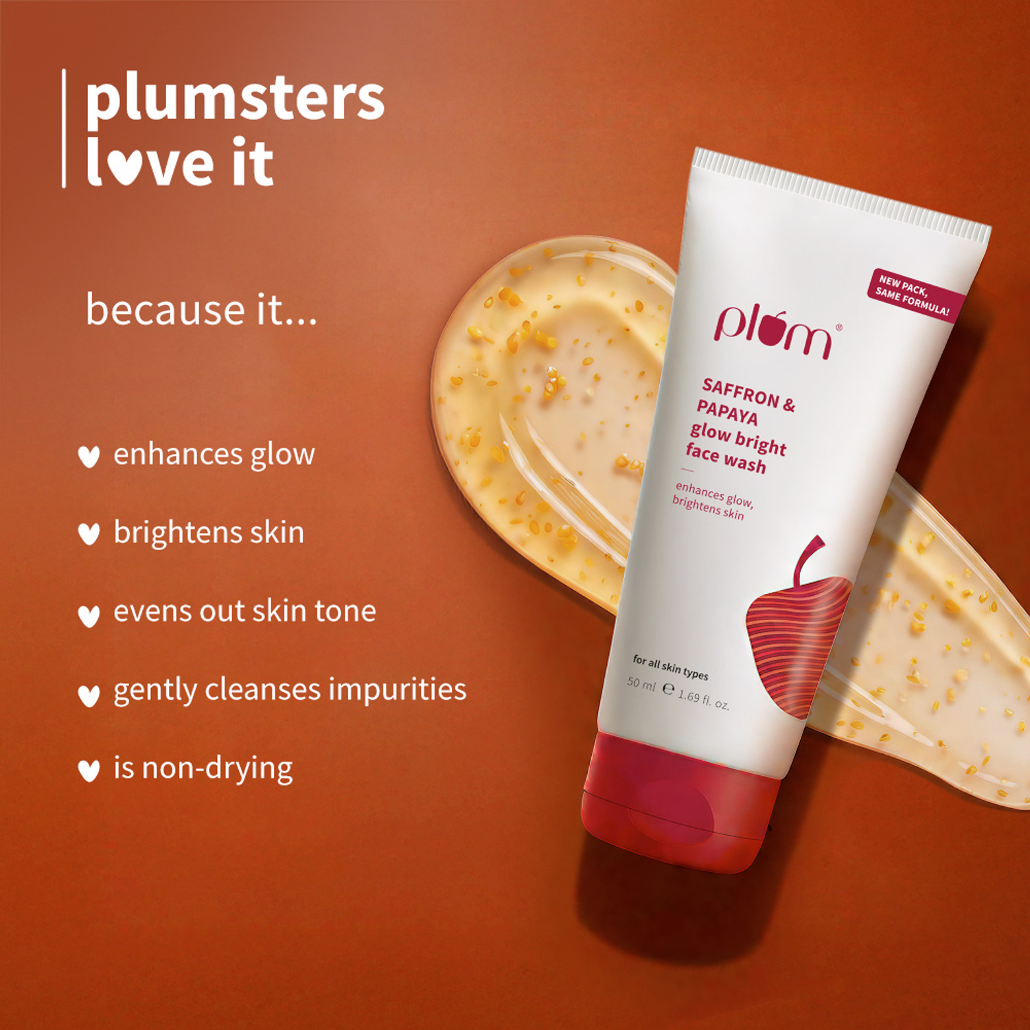 Image of Plum Saffron & Papaya Glow Bright | Enhances Glow & Brightens Skin | With Vitamin B5 Face Wash (50 ml)
