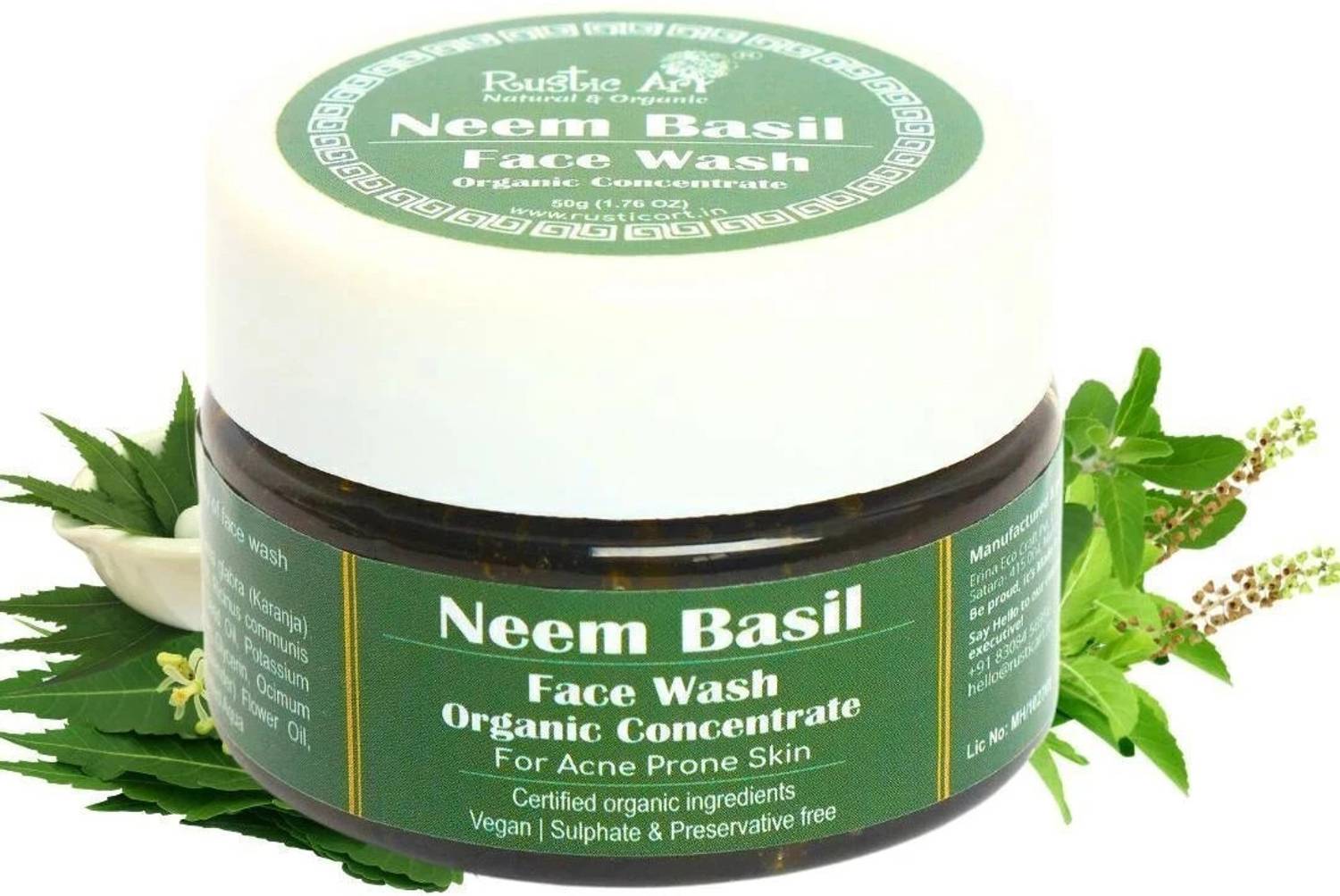 RUSTIC ART Organic Neem Basil Concentrate 50g Face Wash