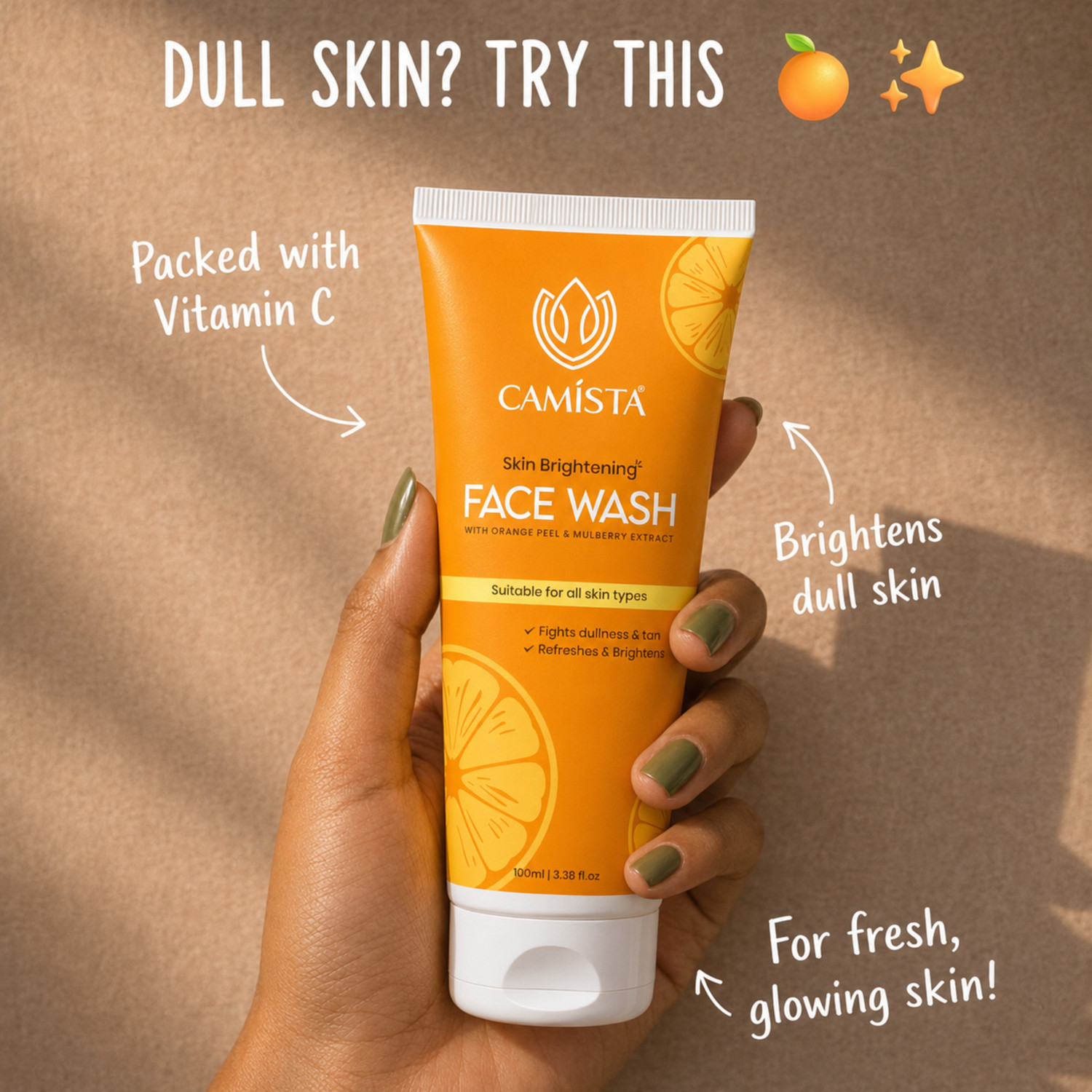 Image of CAMISTA Skin Brightening with Orange Peel, Mulberry Extract & Vitamin C for Tan Removal Face Wash