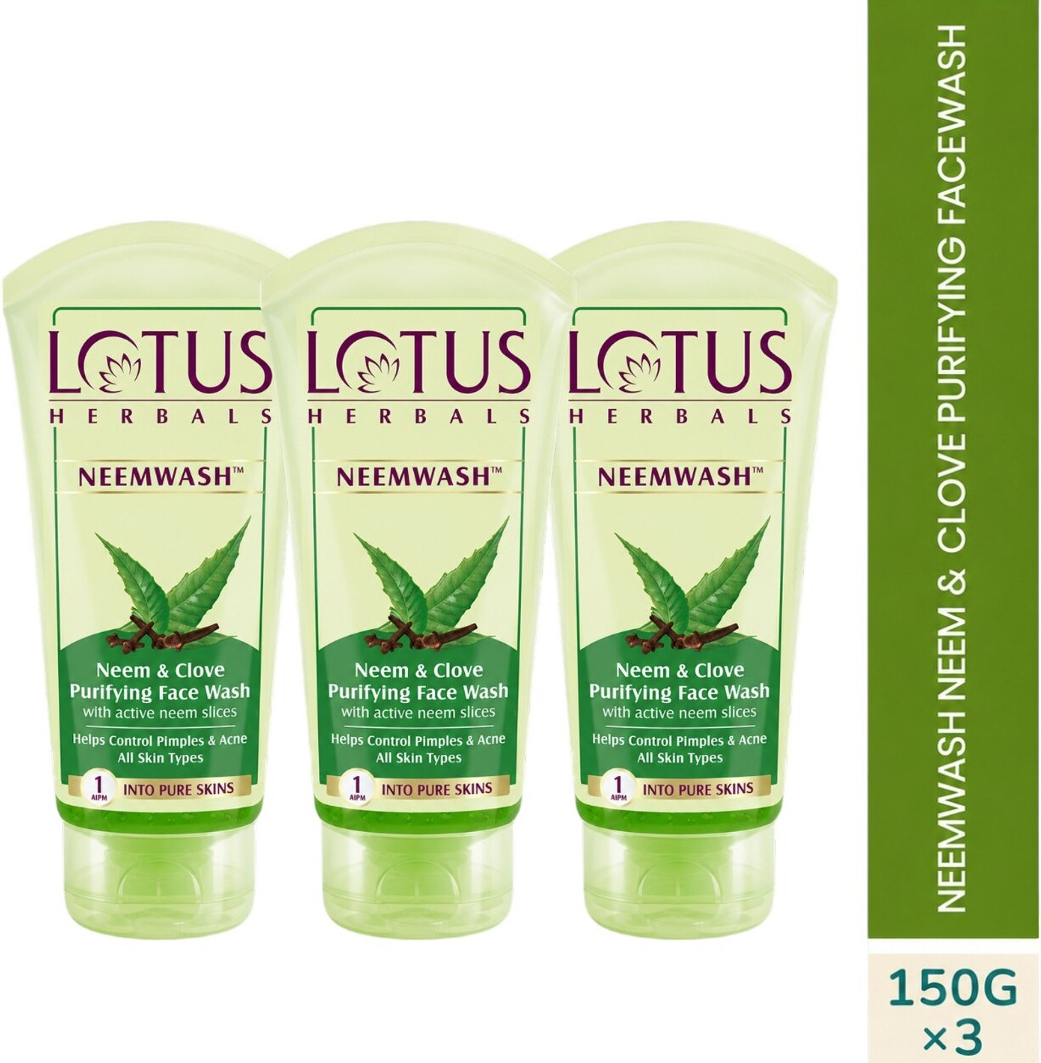 Image of LOTUS HERBALS NEEMWASH Neem & Clove Ultra-Purifying ( Pack of 3 ) ( 150g * 3 ) Face Wash